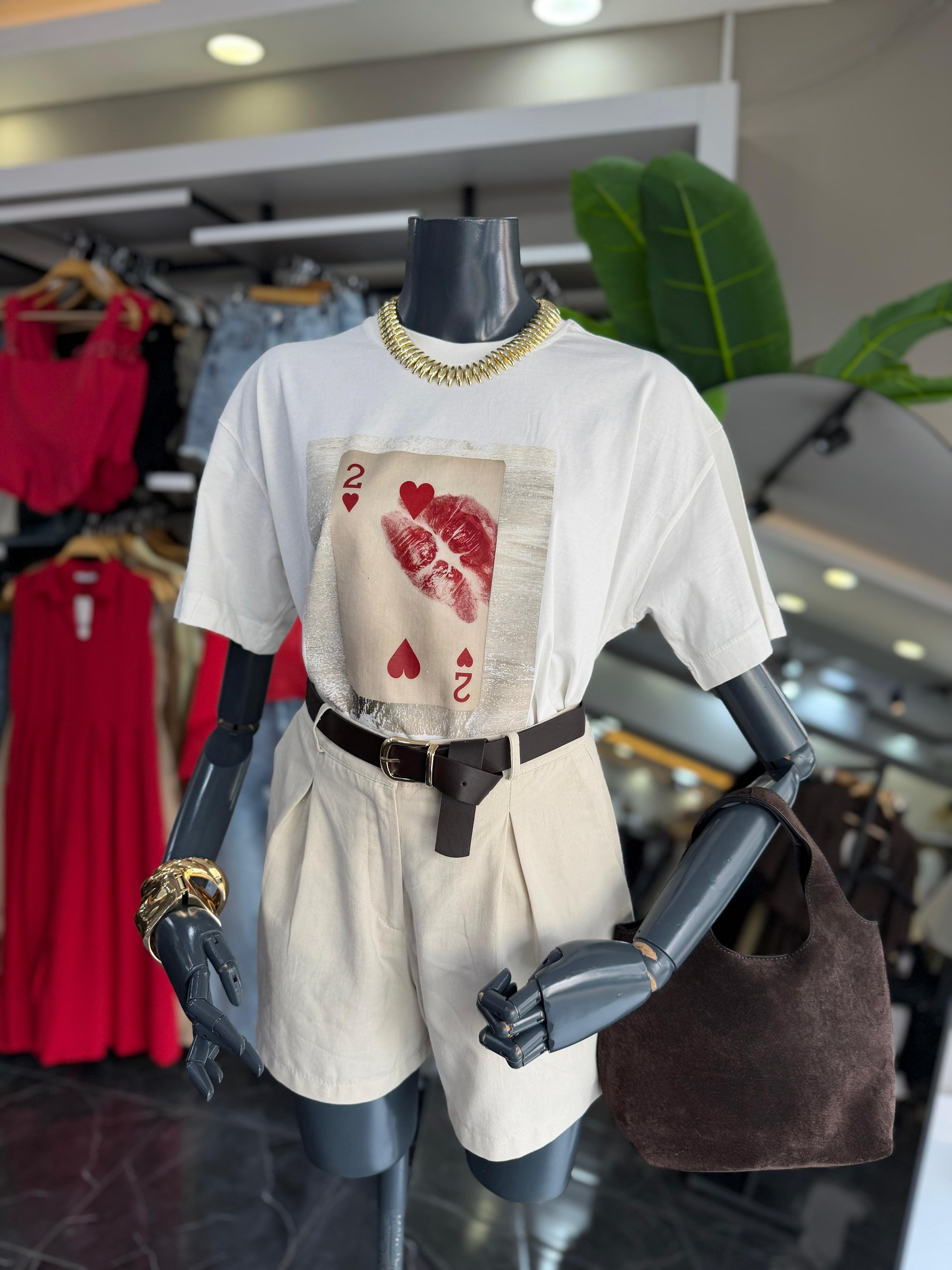 Ekru Baskılı Tshirt