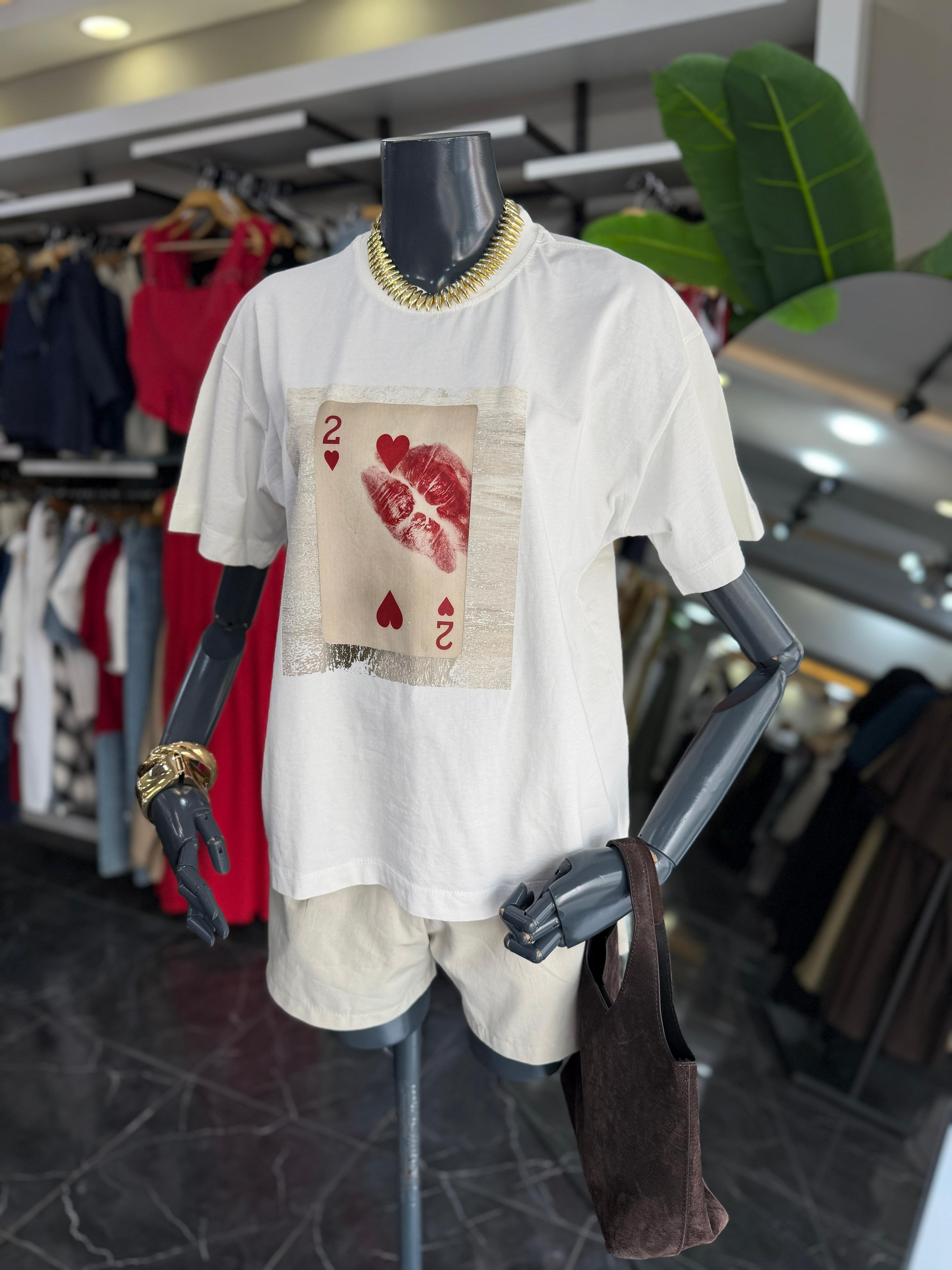 Ekru Baskılı Tshirt