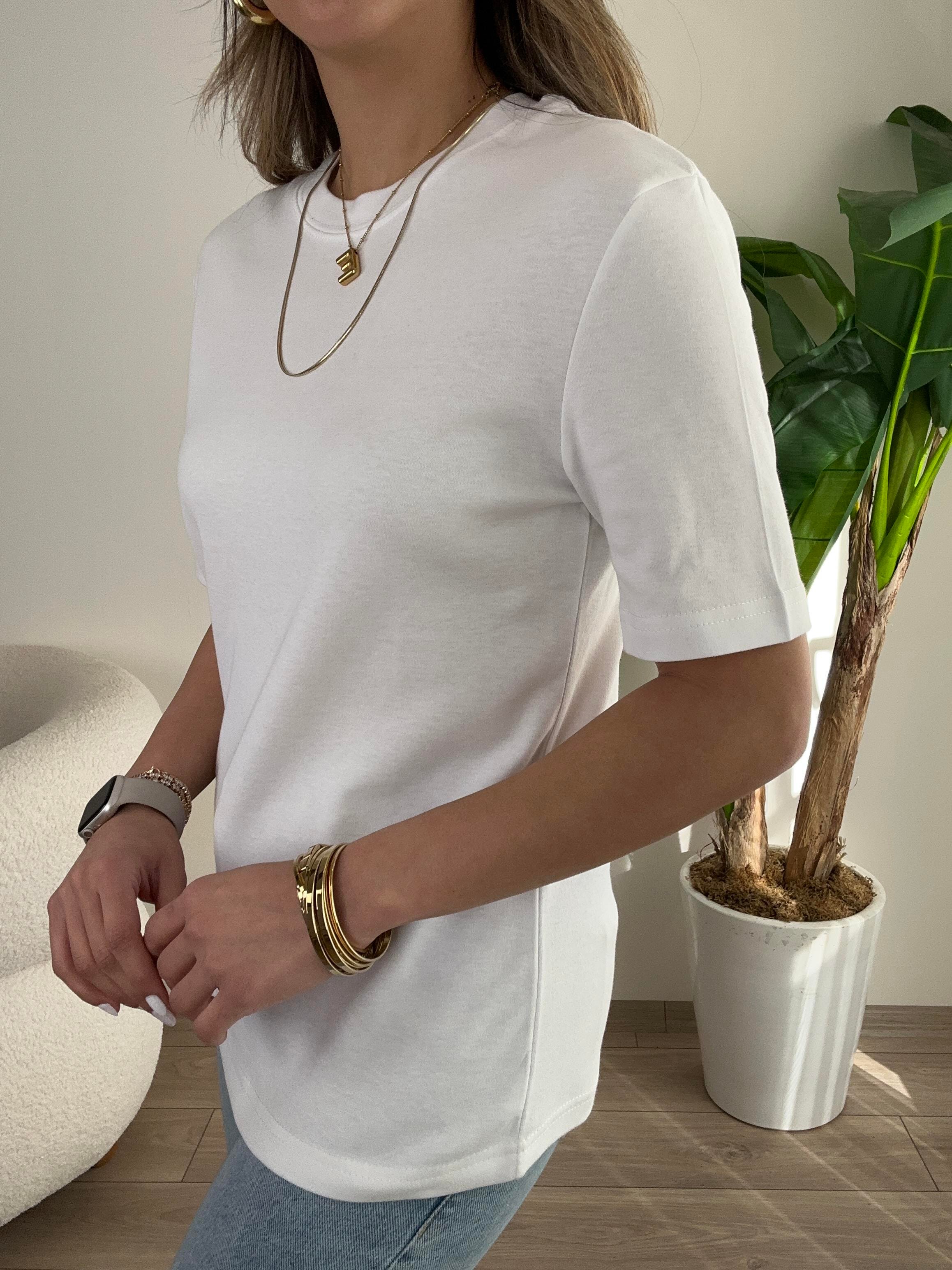 Ekru  Bisiklet Yaka Basic Tişört