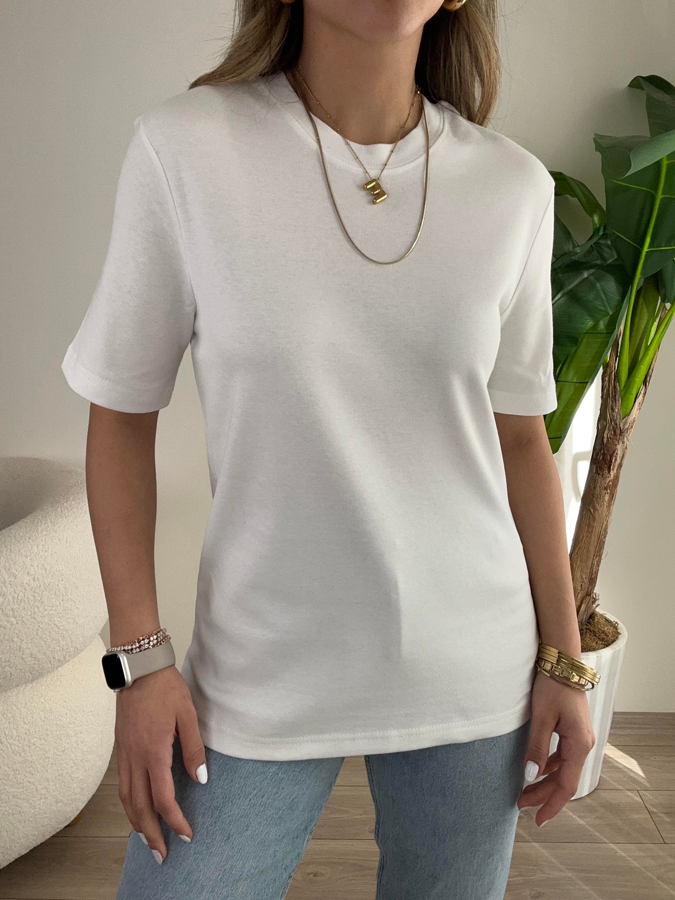 Ekru  Bisiklet Yaka Basic Tişört