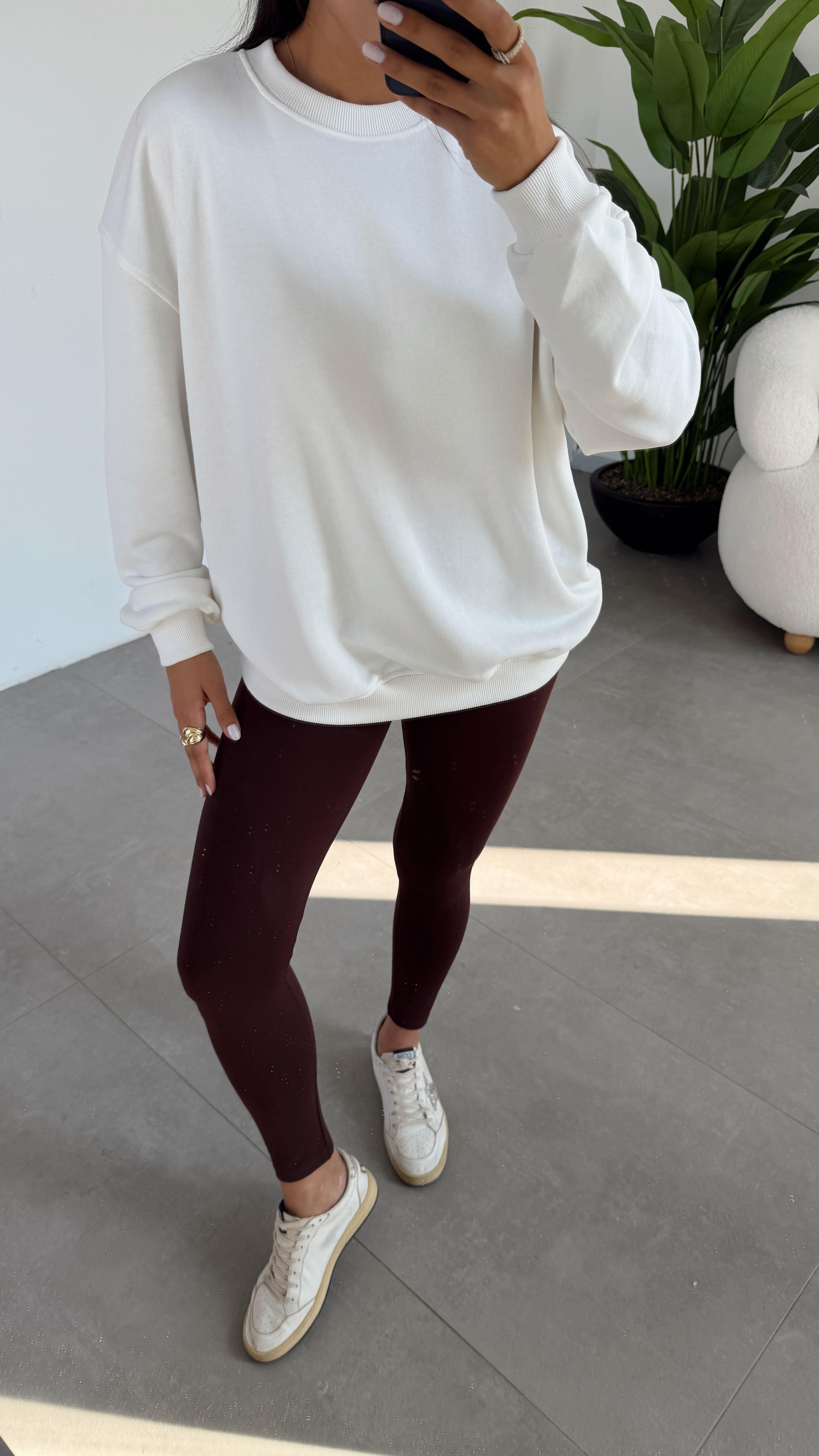 Ekru Bisiklet Yaka Oversize Sweat