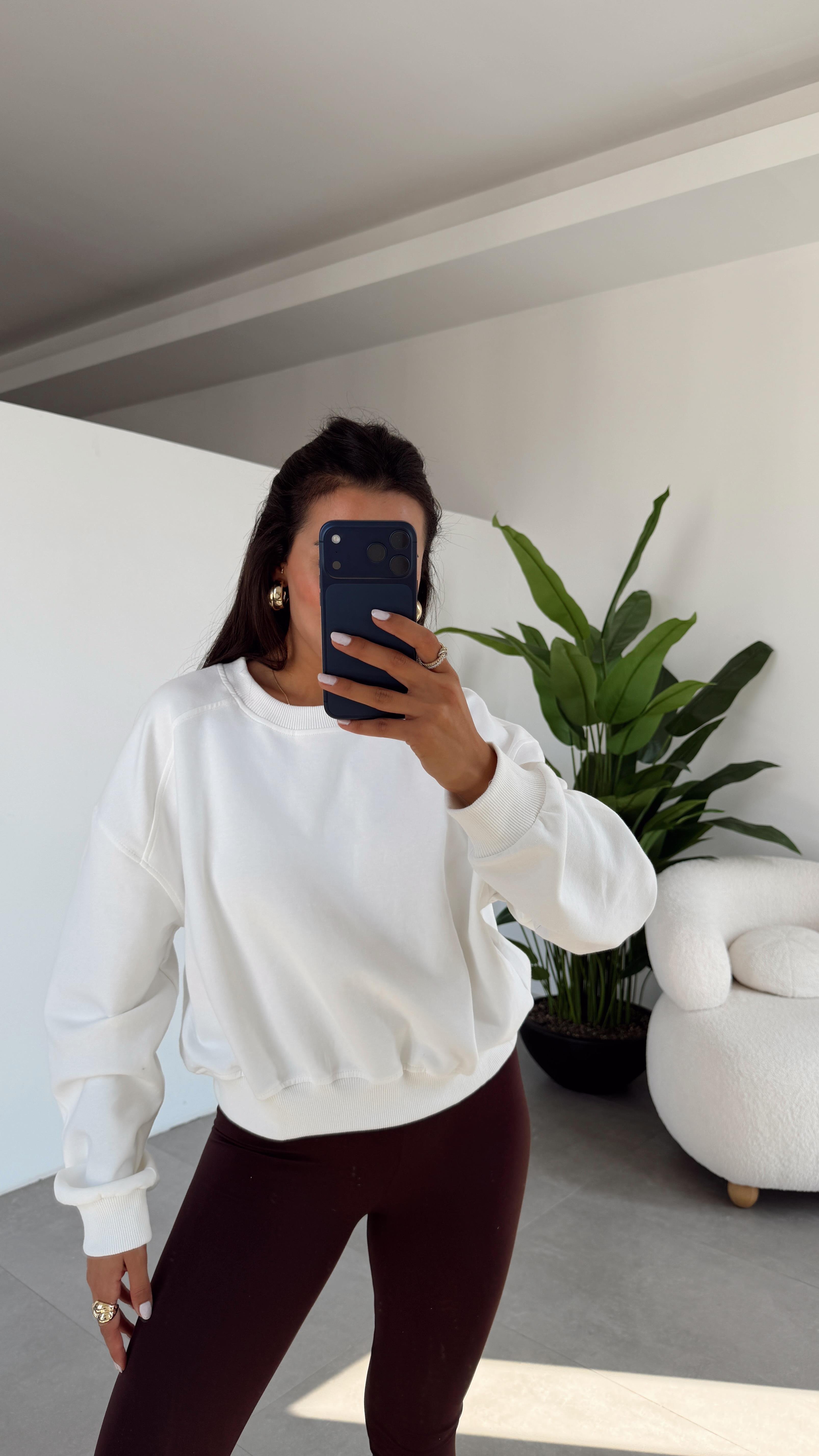 Ekru Bisiklet Yaka Sweat