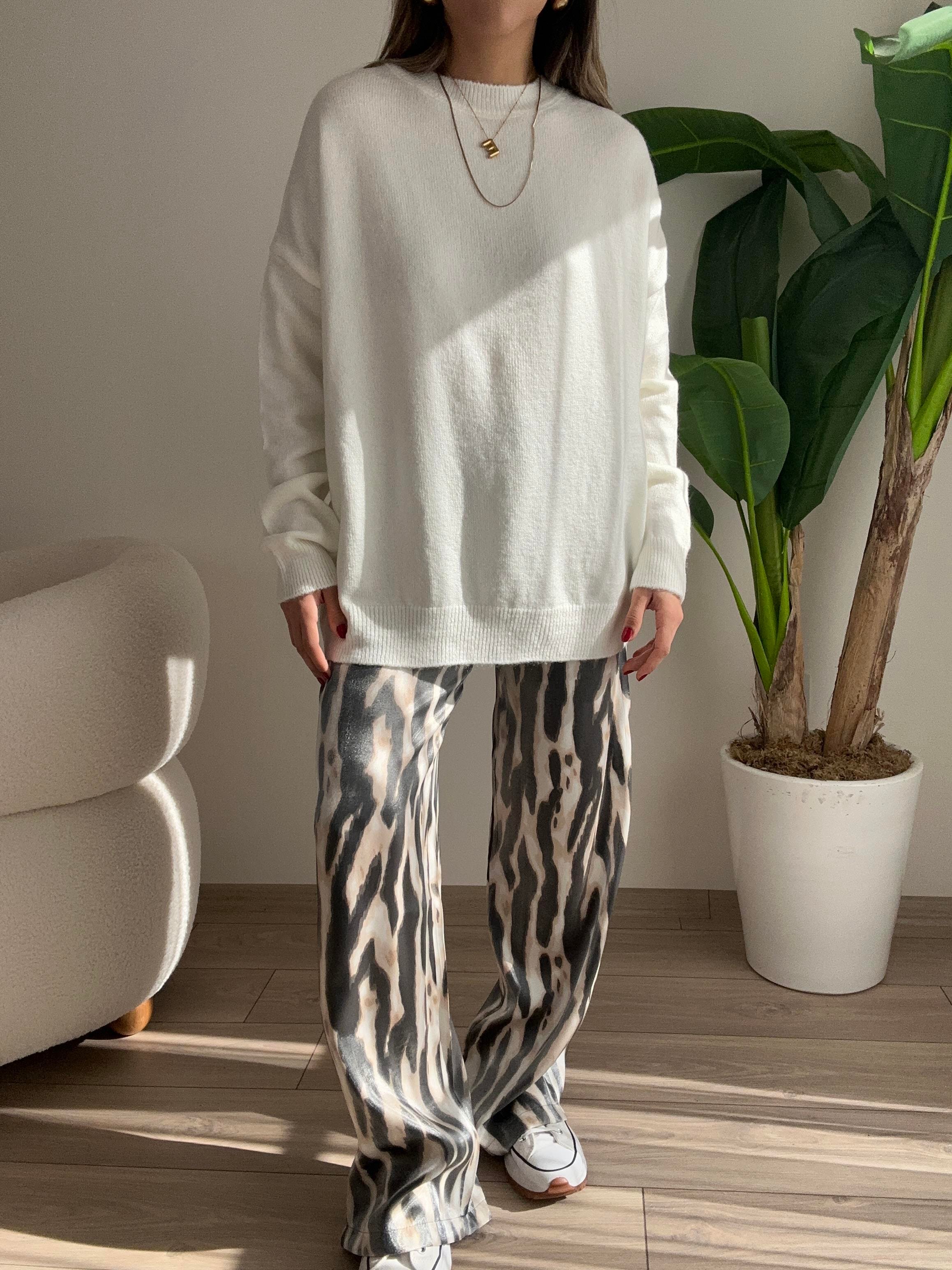 Ekru Bisiklet Yaka Triko Kazak