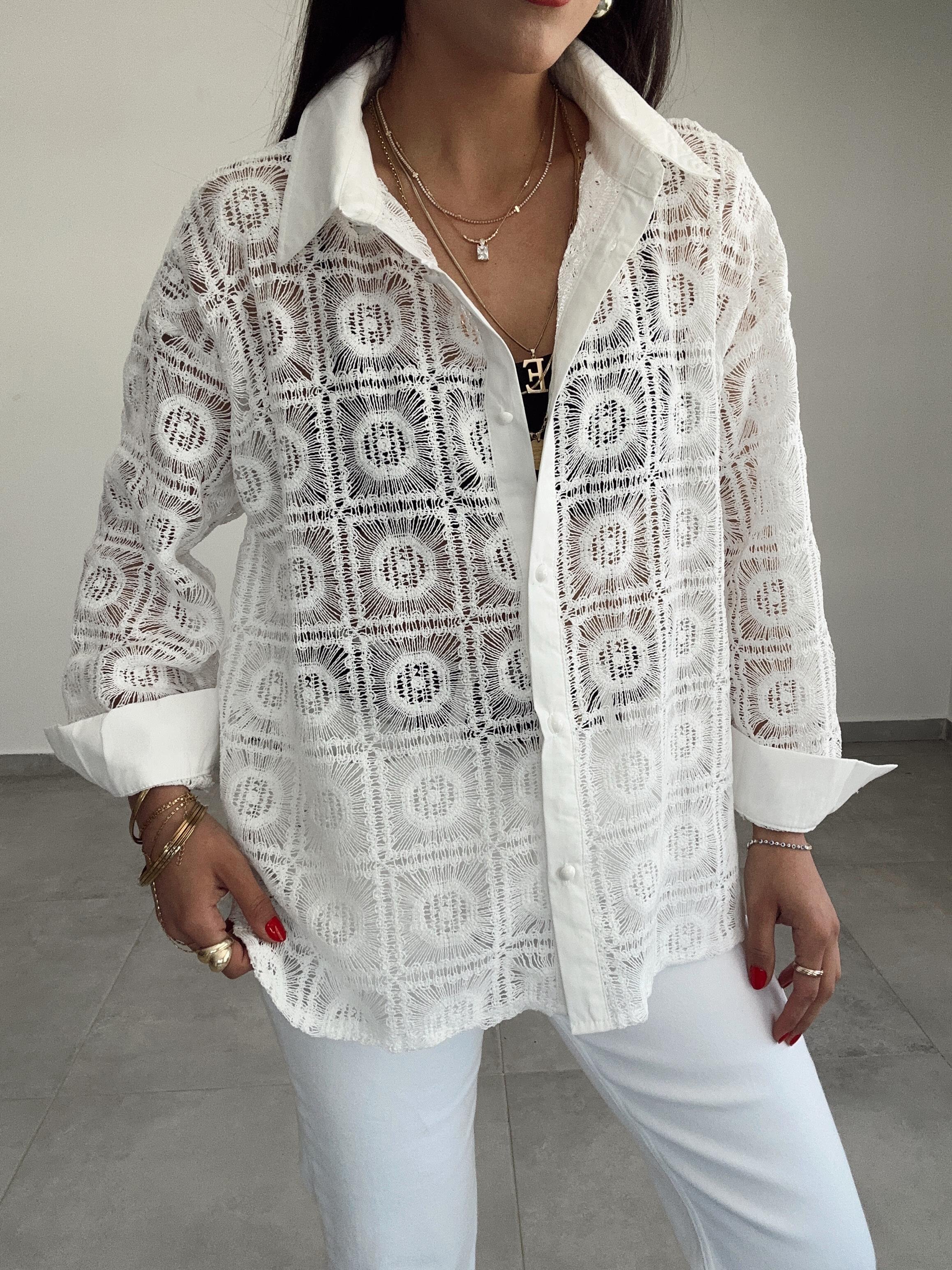 Ekru Dantel Gömlek