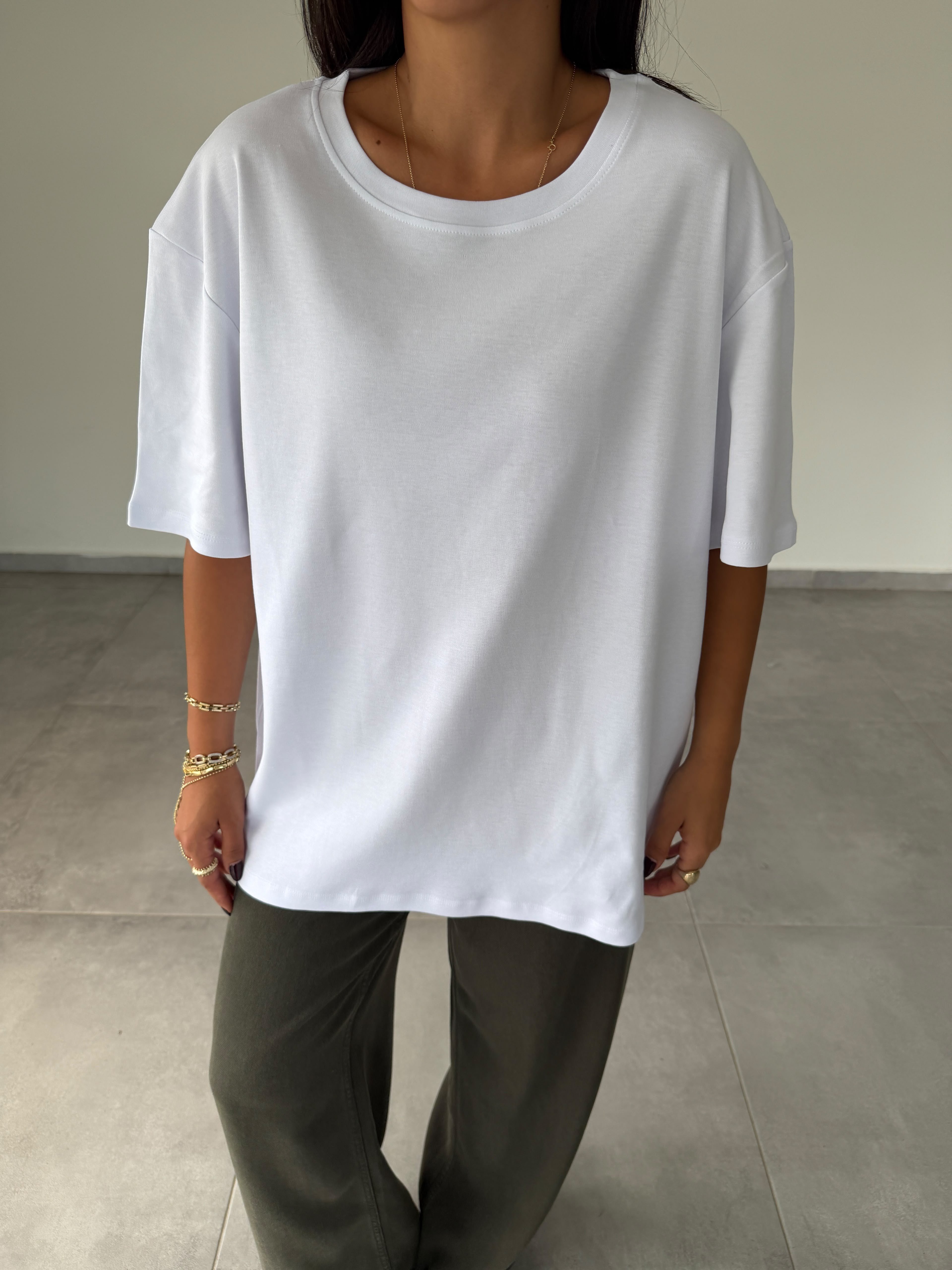 Ekru İnterlok Bisiklet Yaka Tshirt