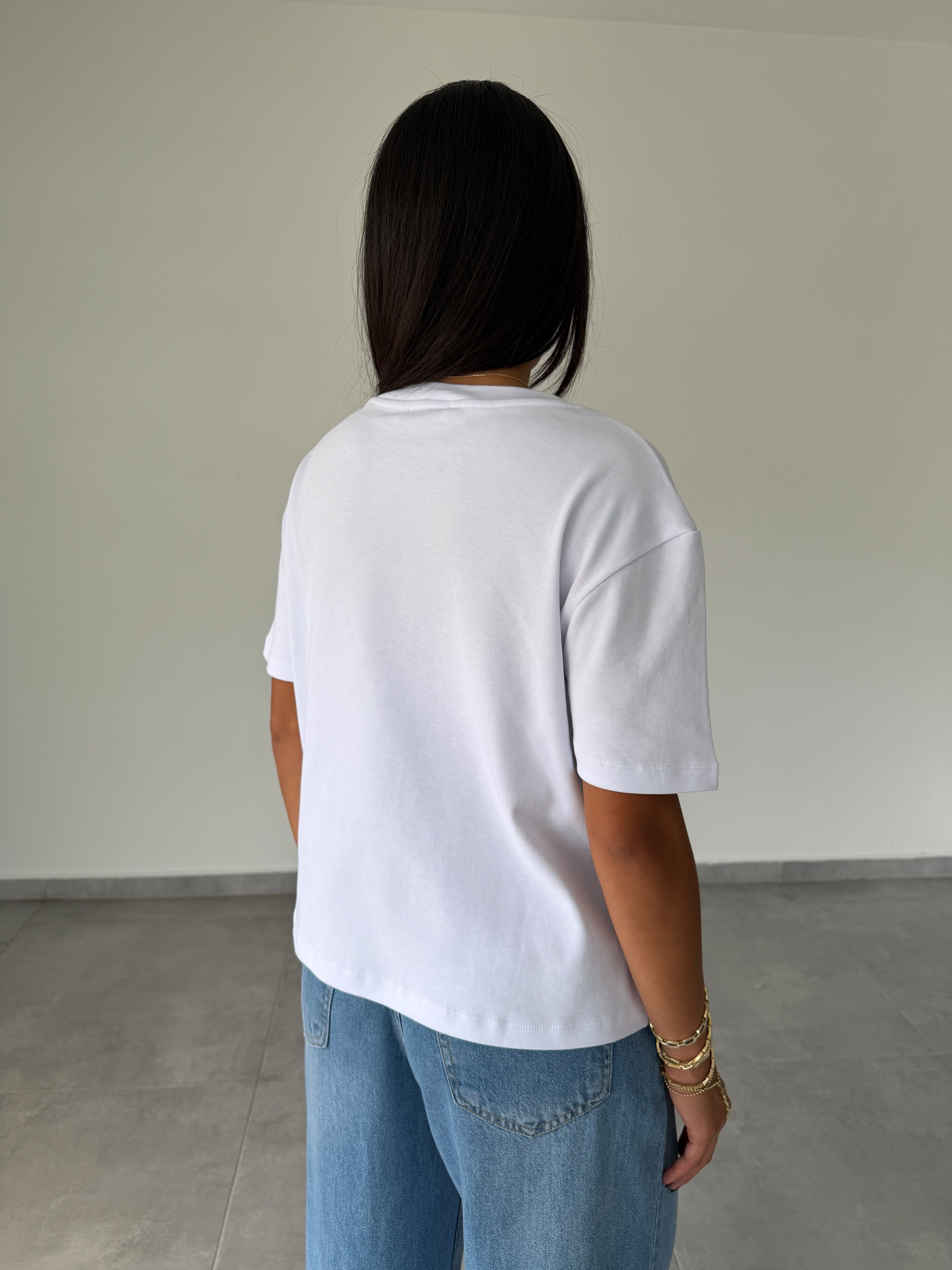 Ekru İnterlok V Yaka Tshirt
