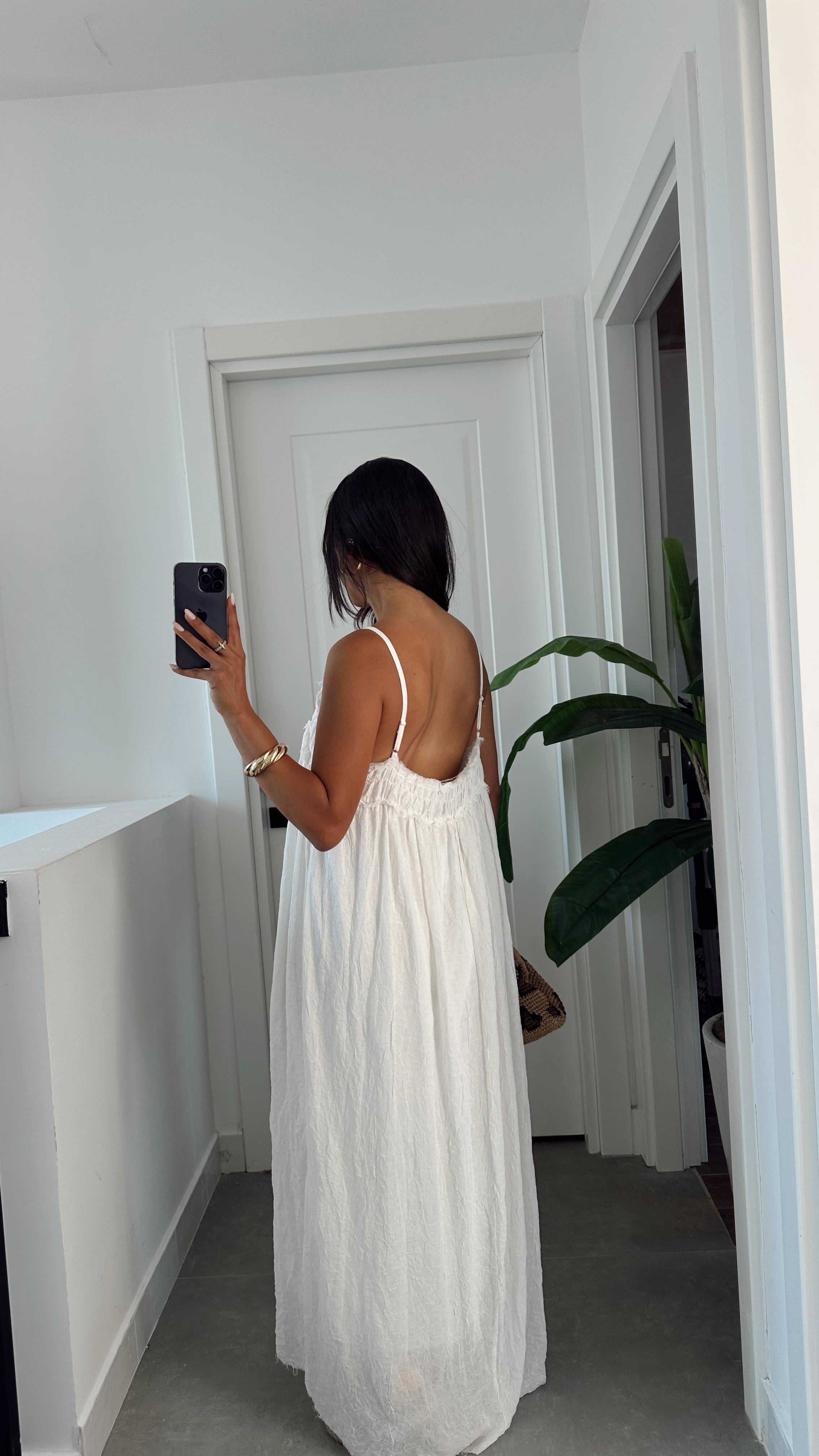 Ekru İp Askılı Elbise