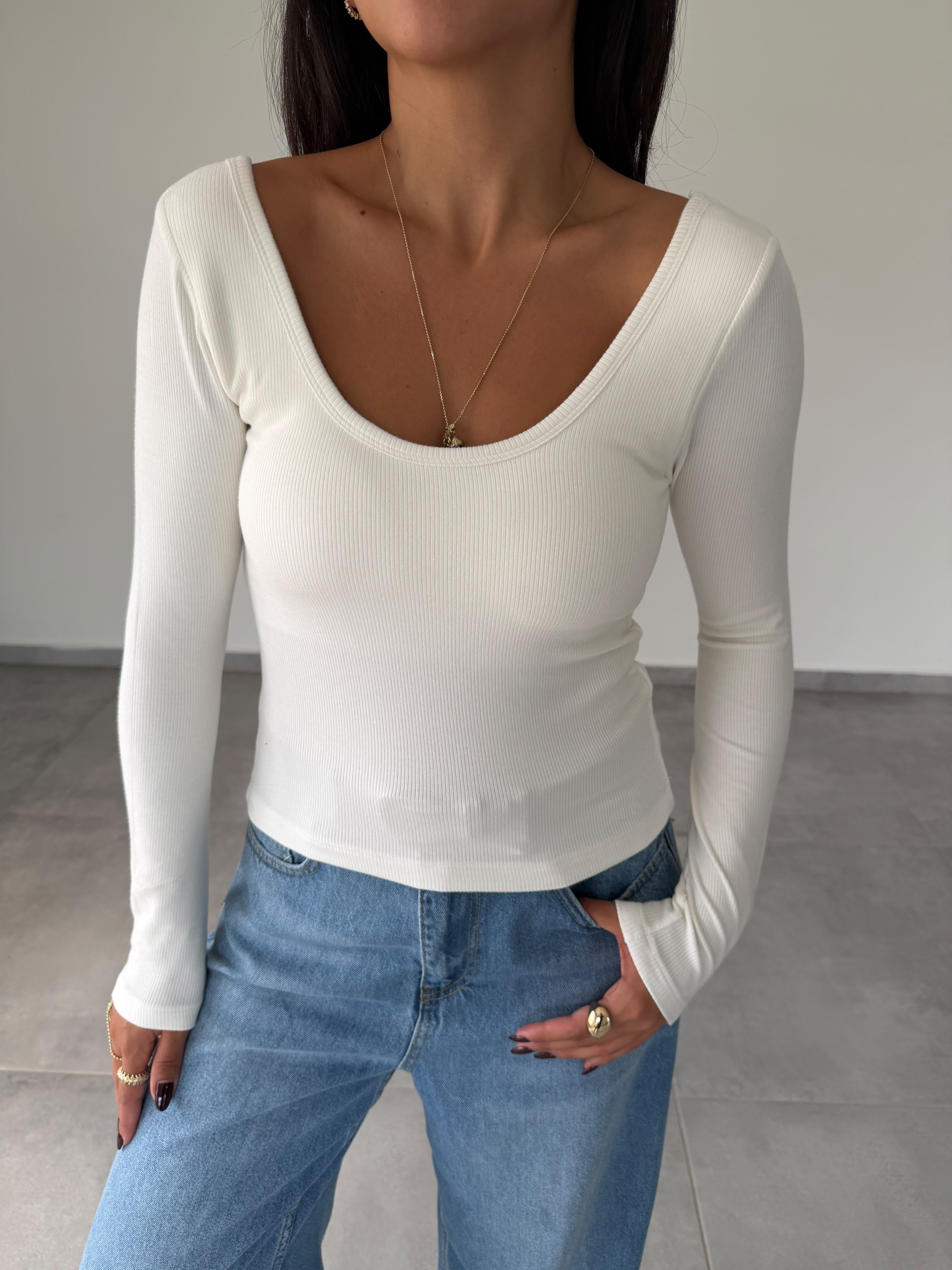 Ekru İpek Kaşkorse Gloplu Uzun Kollu Body