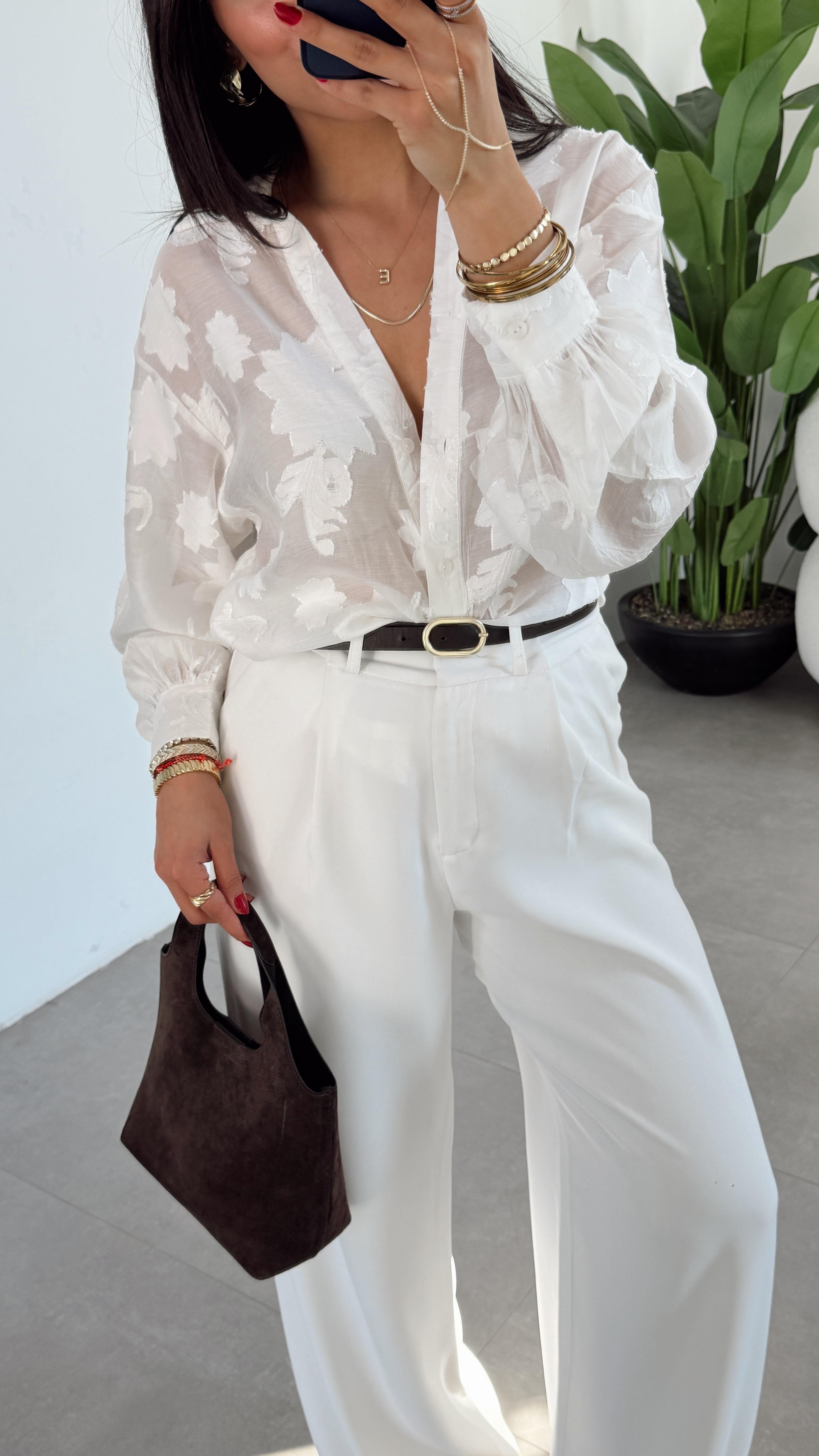 Ekru Jakarlı Gömlek