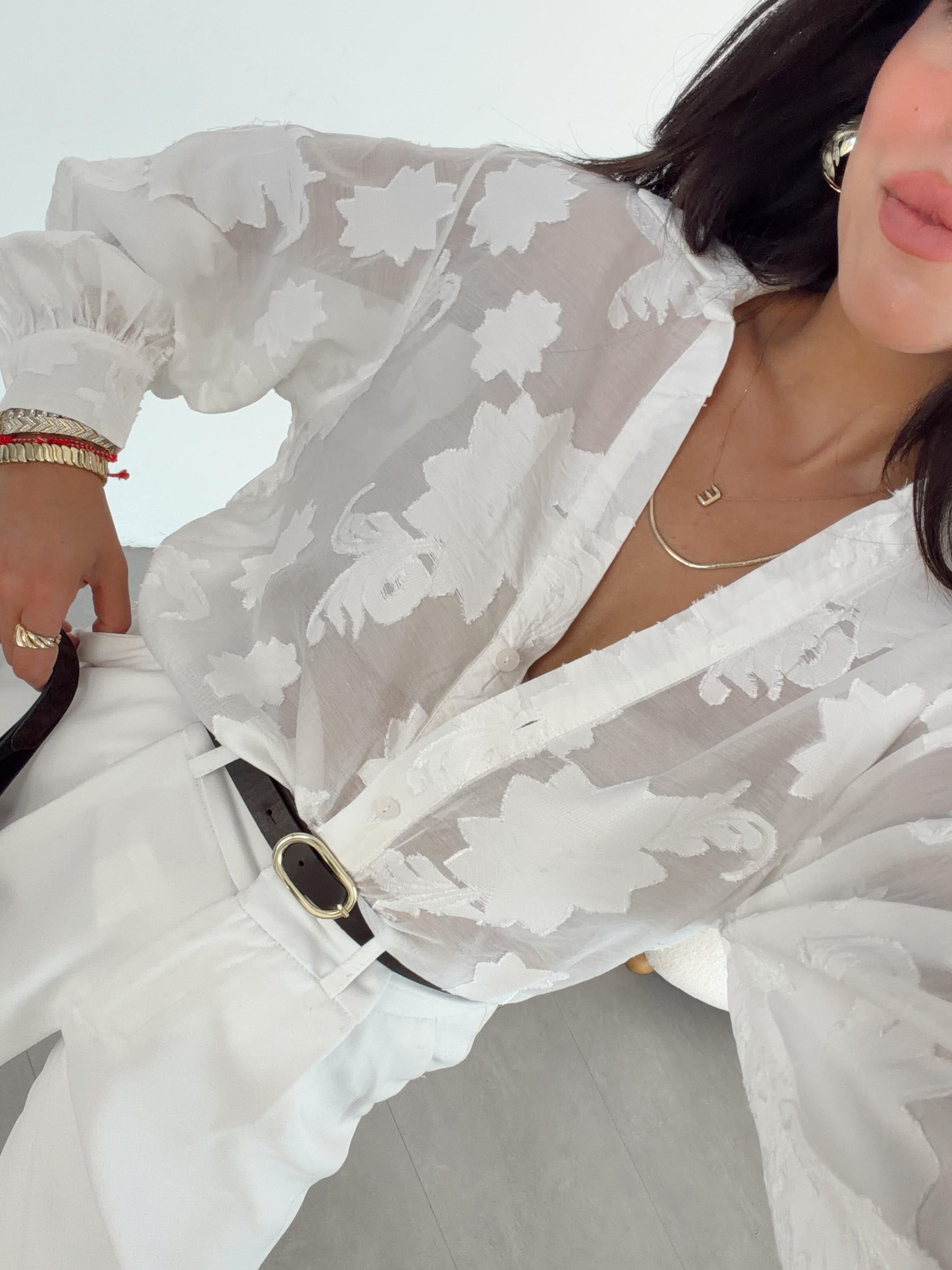 Ekru Jakarlı Gömlek