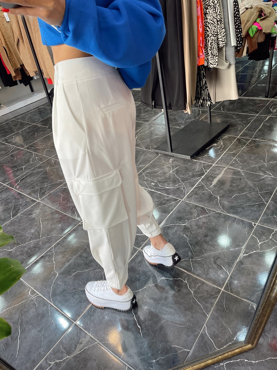 Ekru Kargo Cep Pantolon