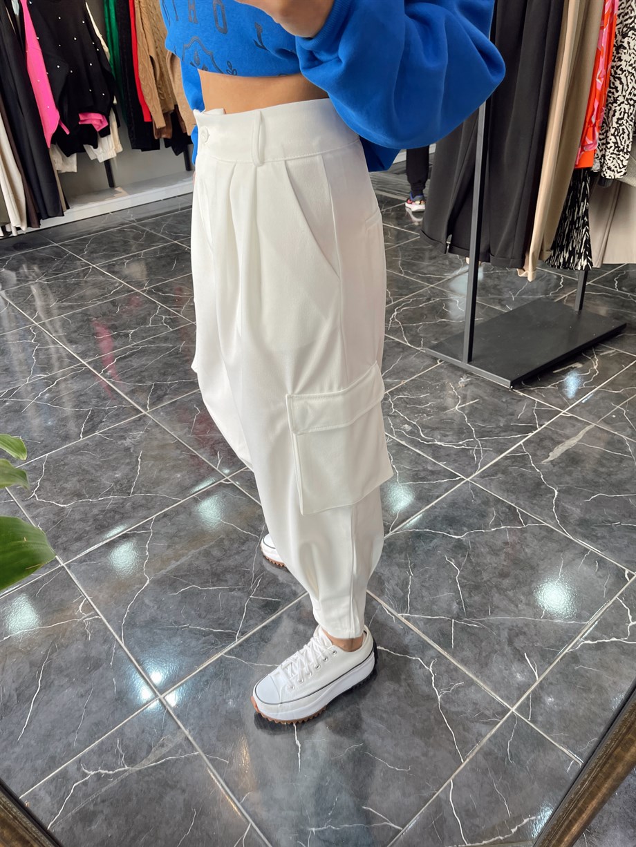 Ekru Kargo Cep Pantolon