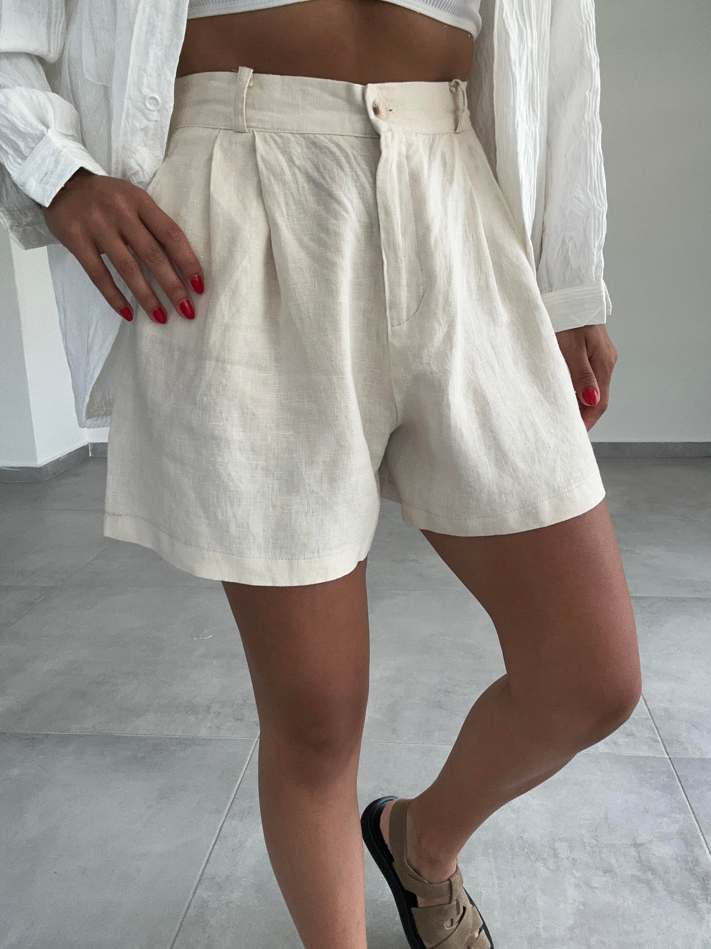Ekru Keten Şort
