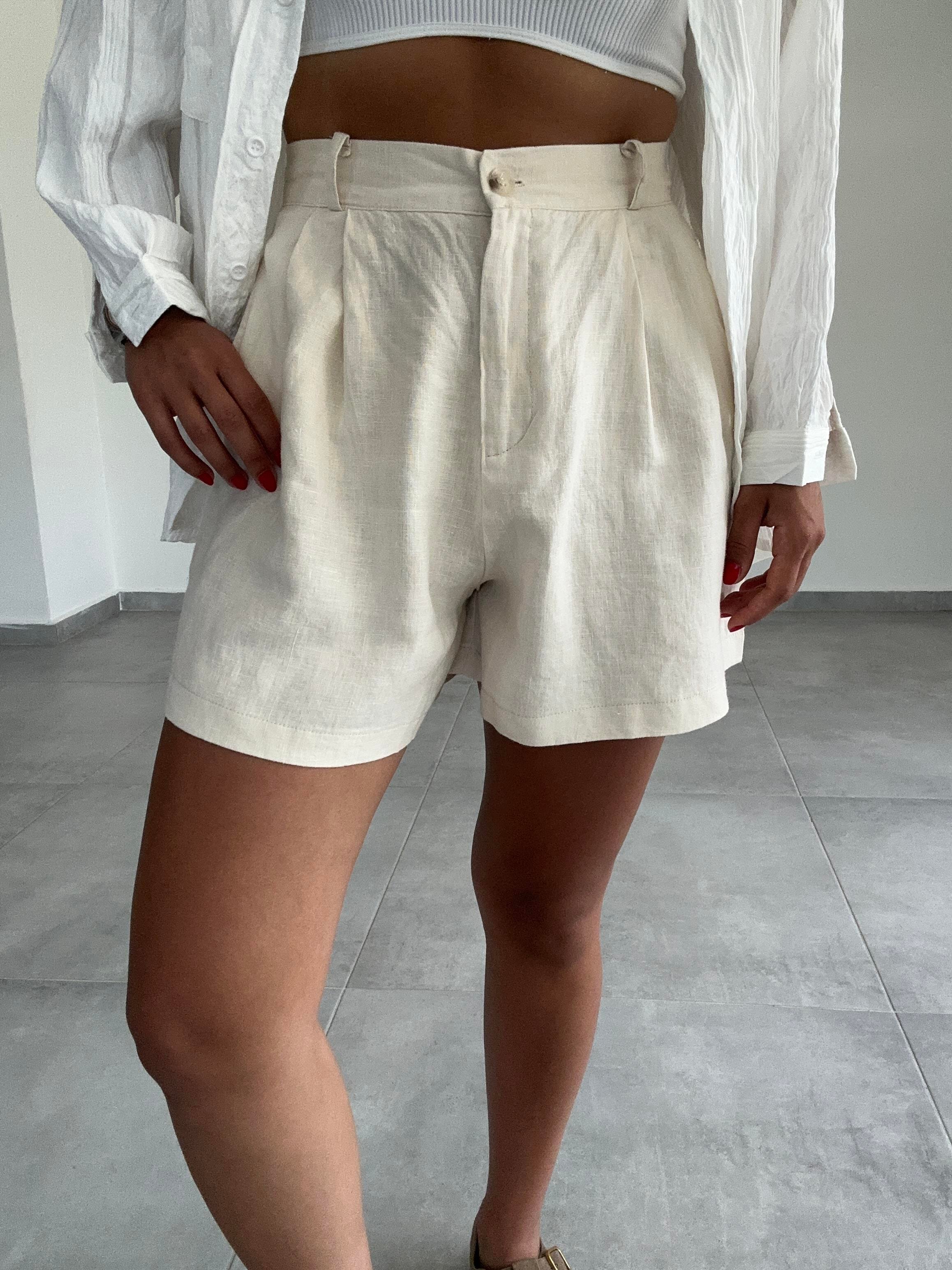 Ekru Keten Şort