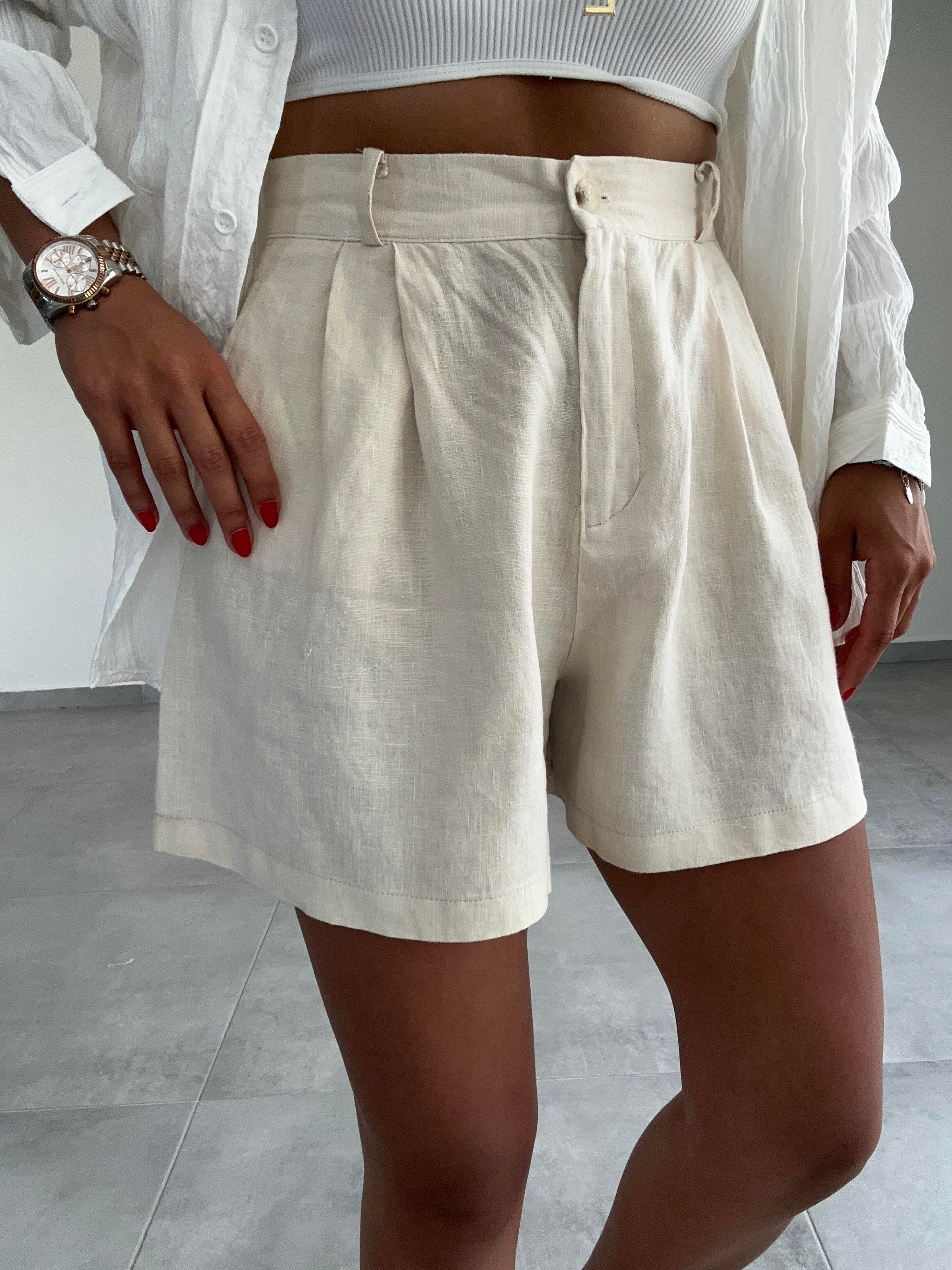 Ekru Keten Şort