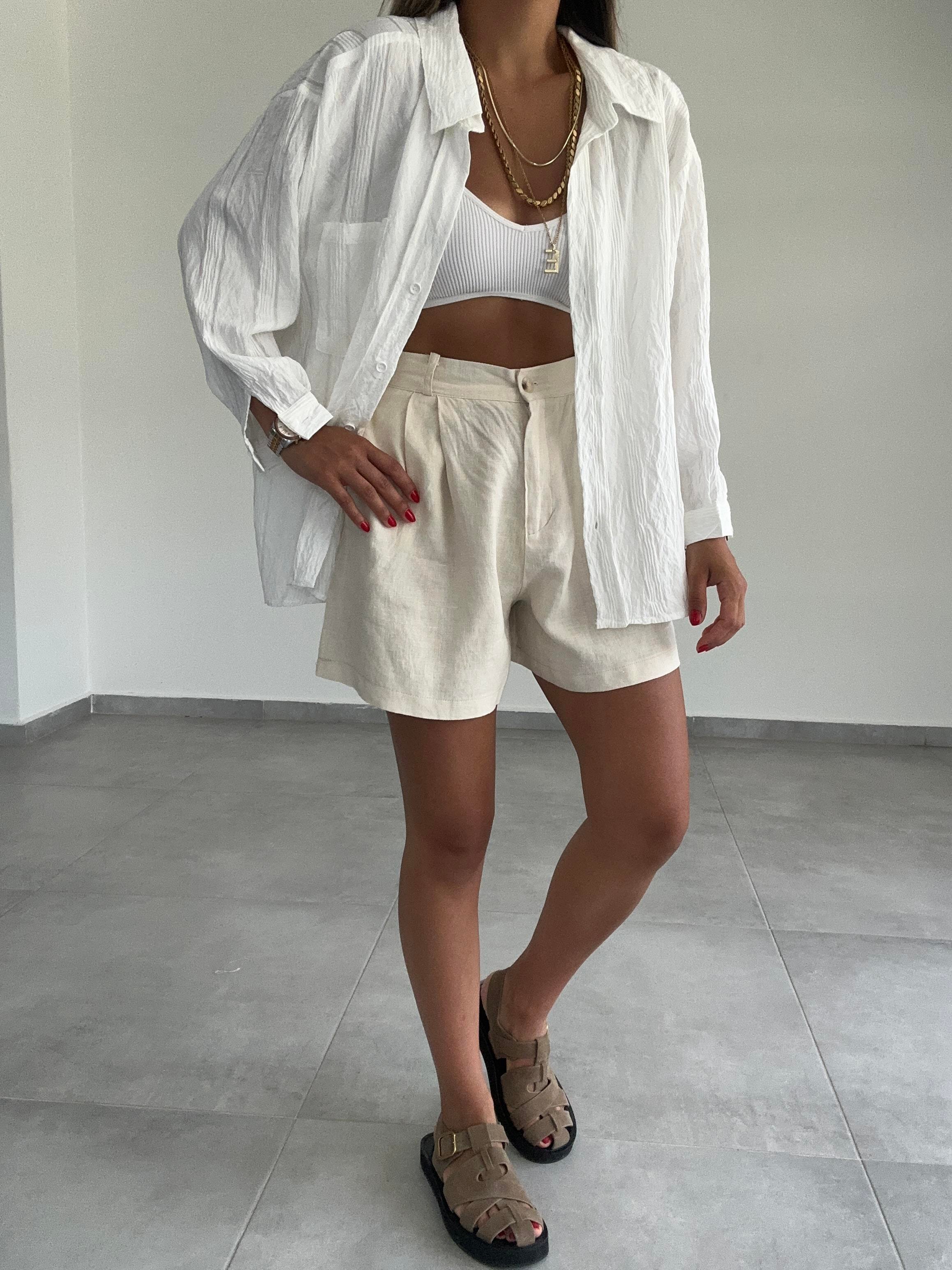 Ekru Keten Şort