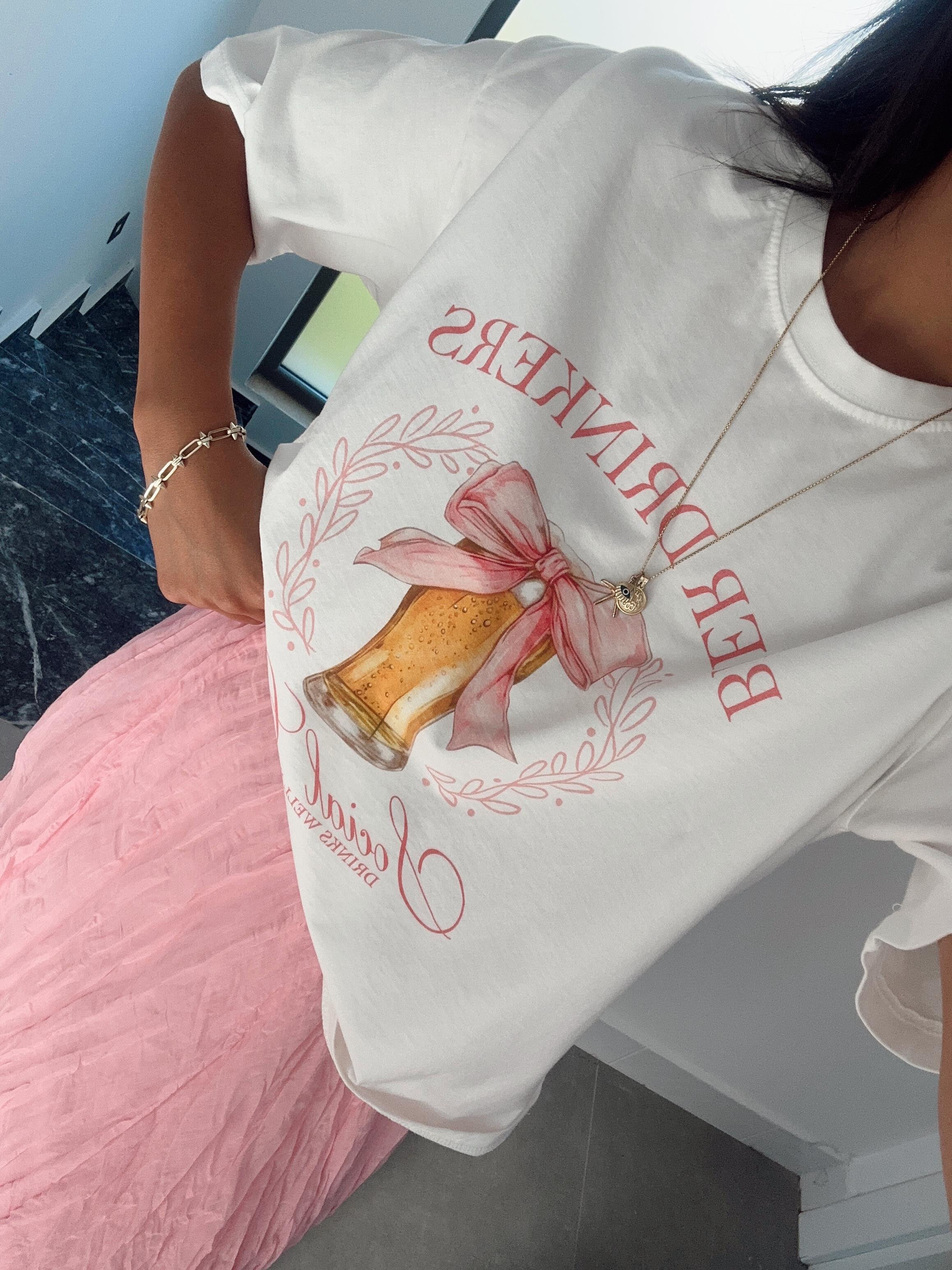 Ekru Kurdele Baskılı Tshirt