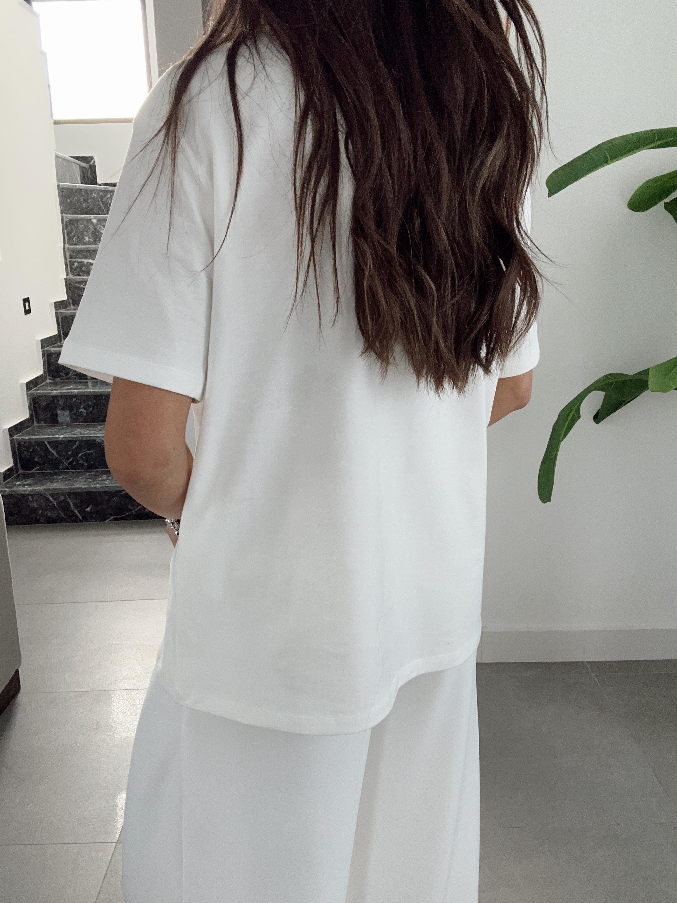 Ekru Leopar Desenli Basic Tişört