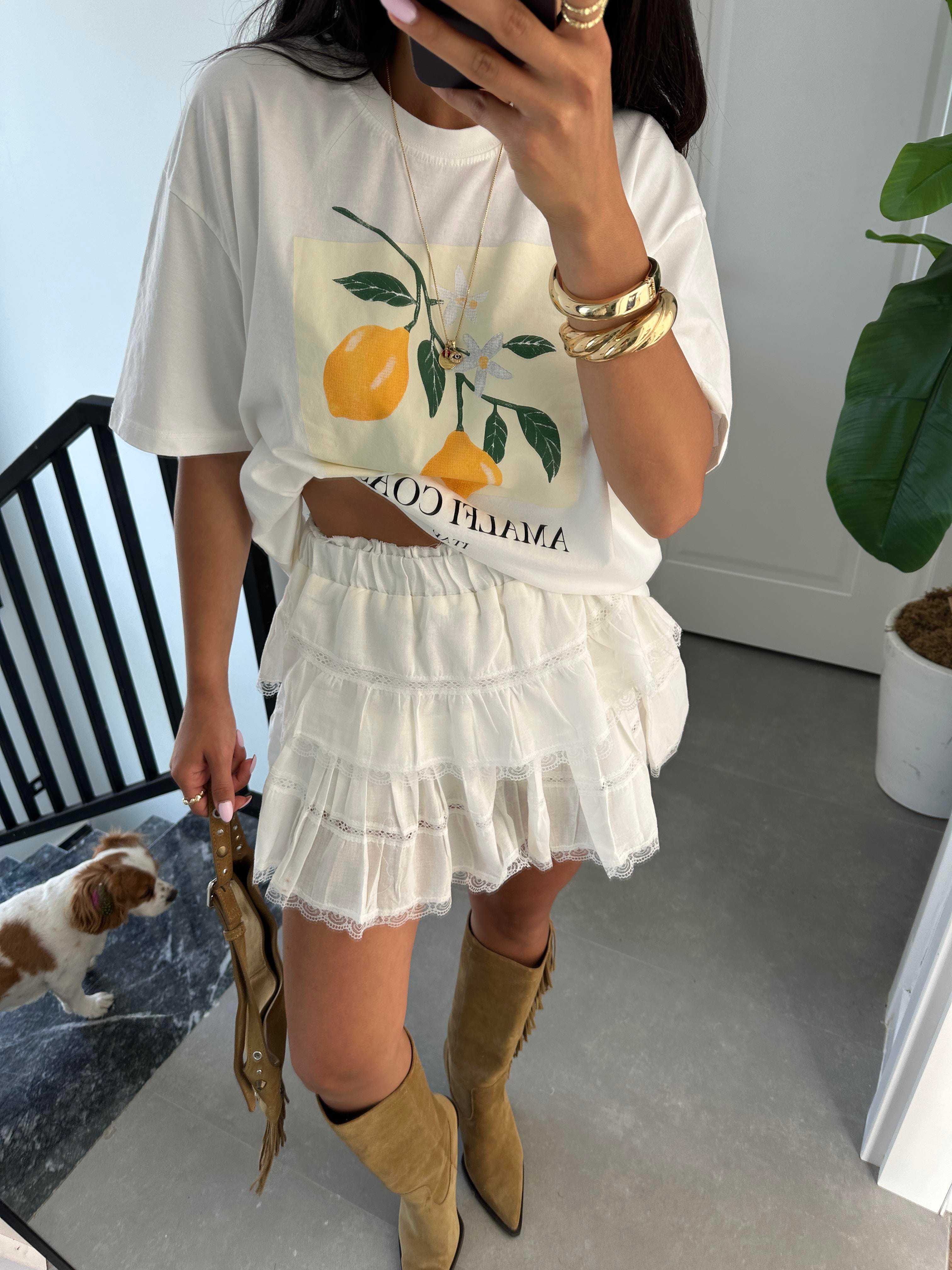 Ekru Limon Baskı Oversize Tshirt