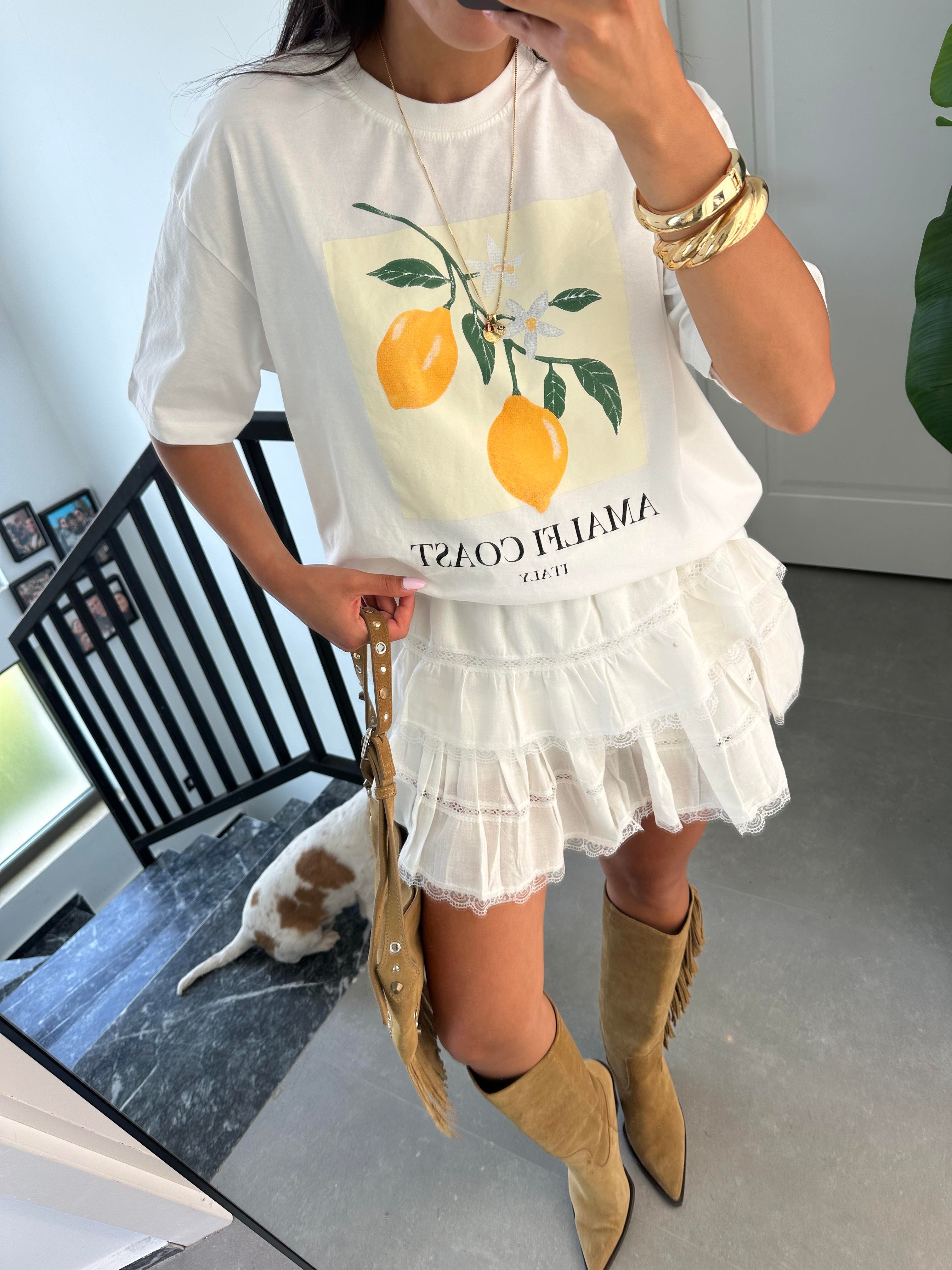 Ekru Limon Baskı Oversize Tshirt