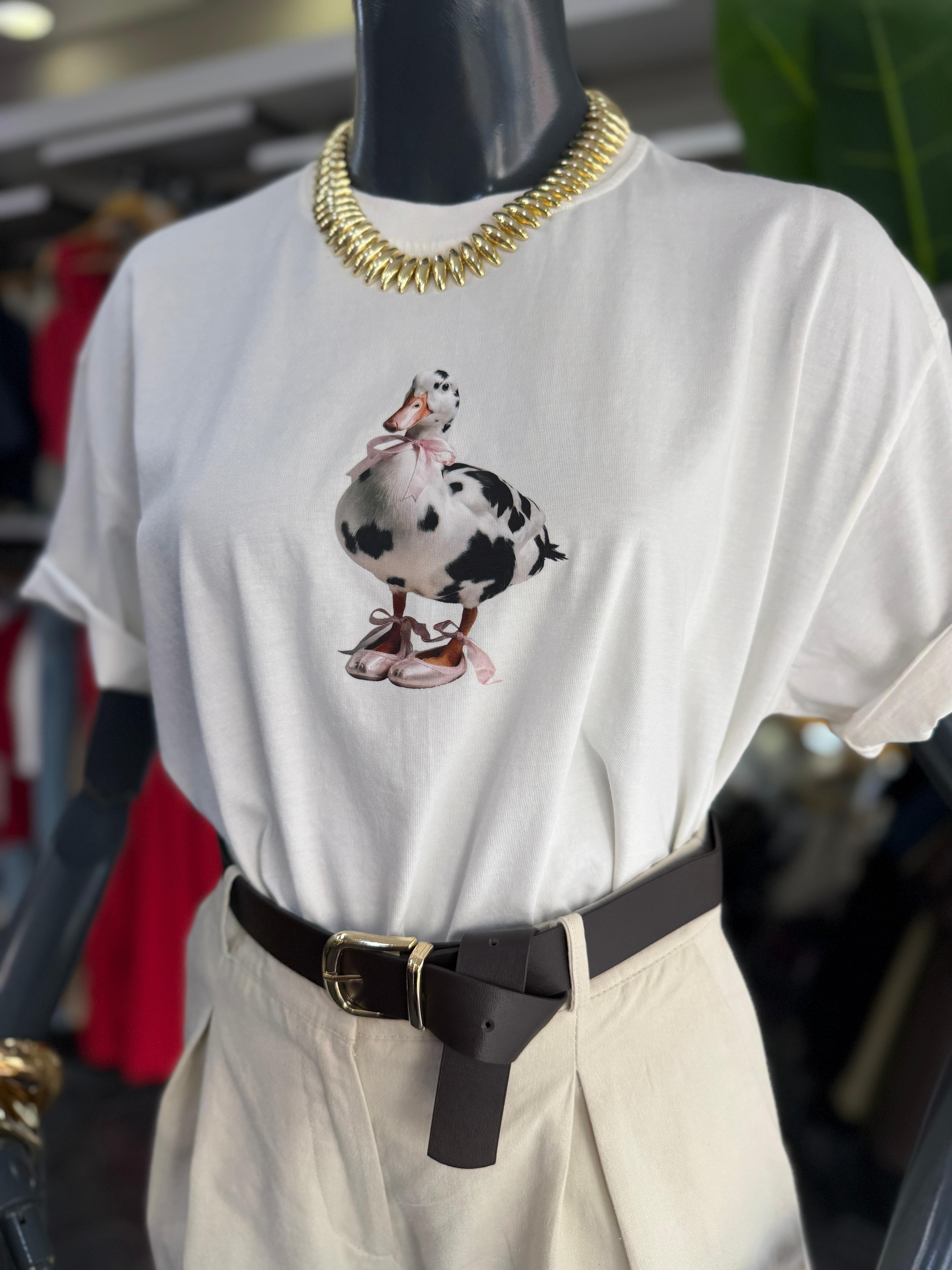 Ekru Ördek Baskı Tshirt