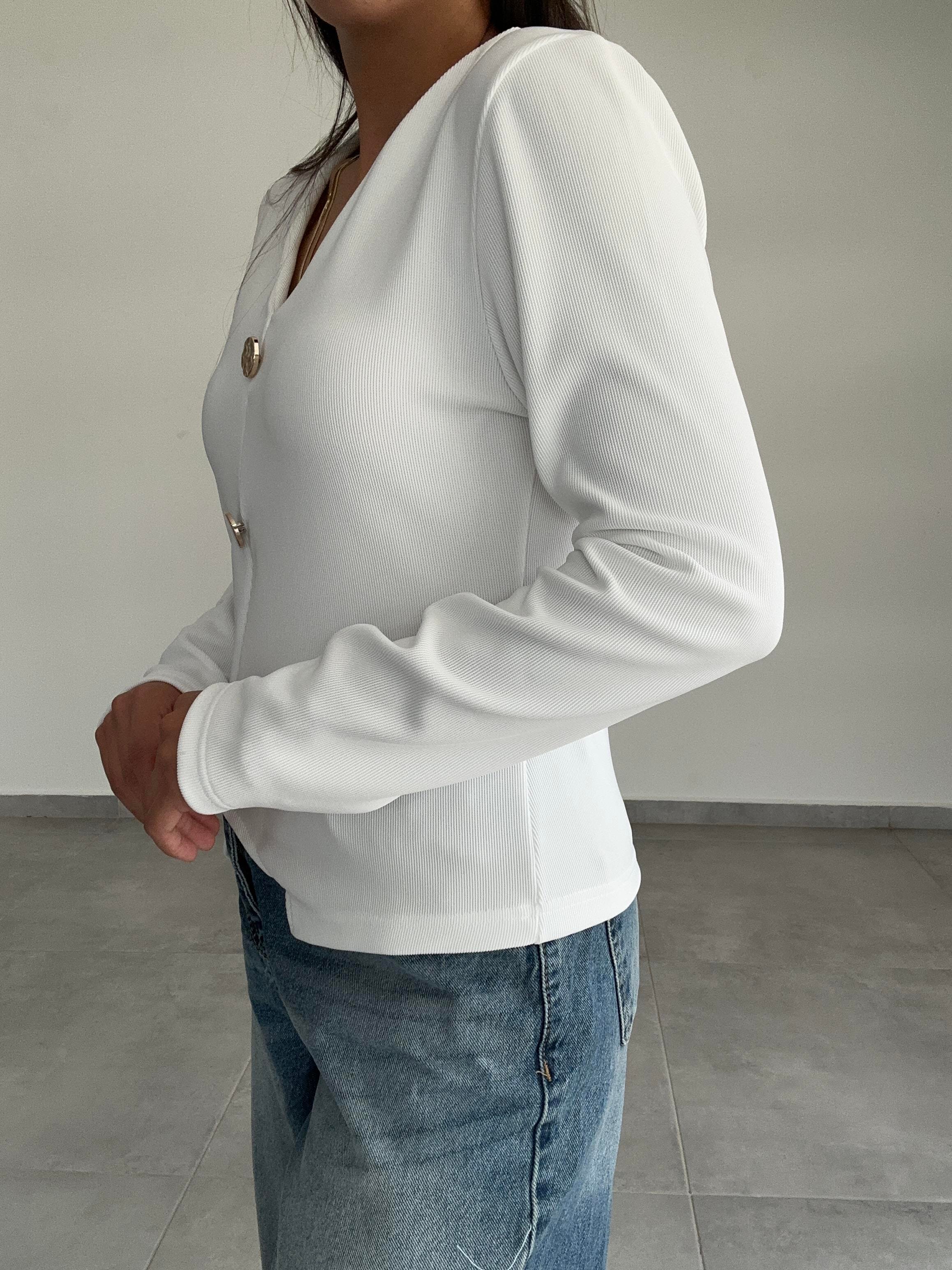 Ekru Ottoman Gold Düğmeli Bluz