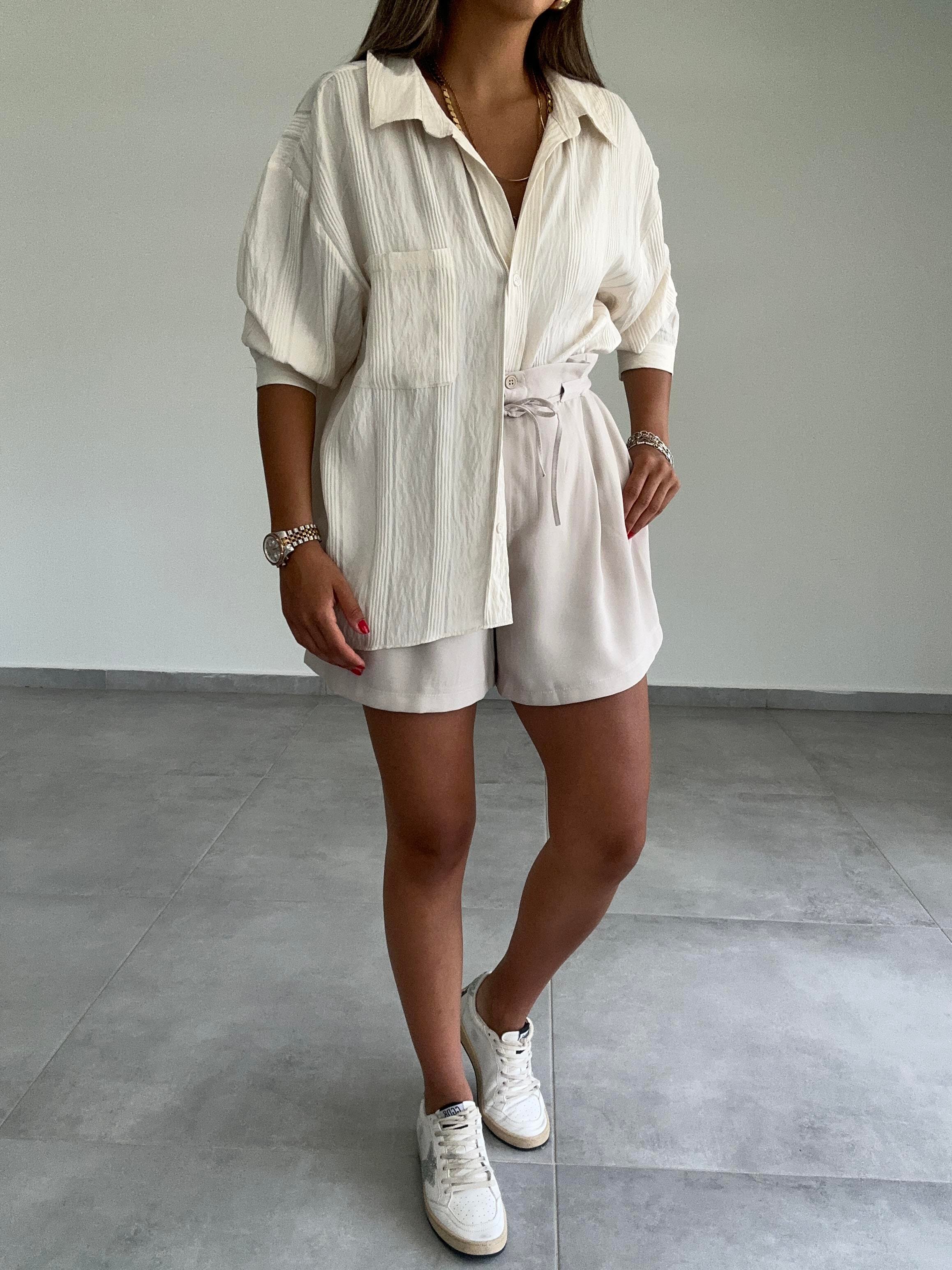 Ekru Oversize Gömlek