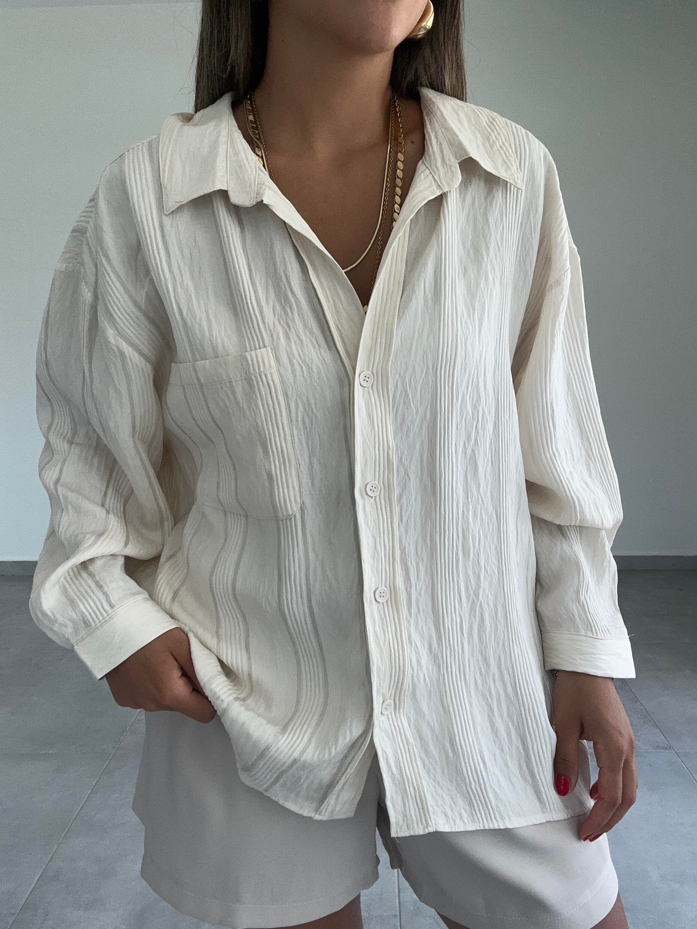 Ekru Oversize Gömlek