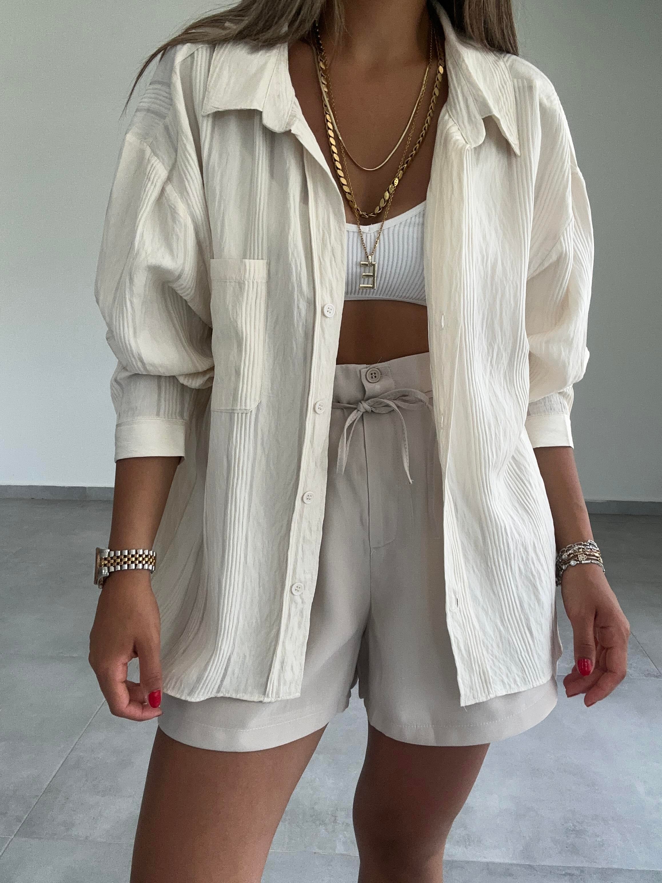 Ekru Oversize Gömlek