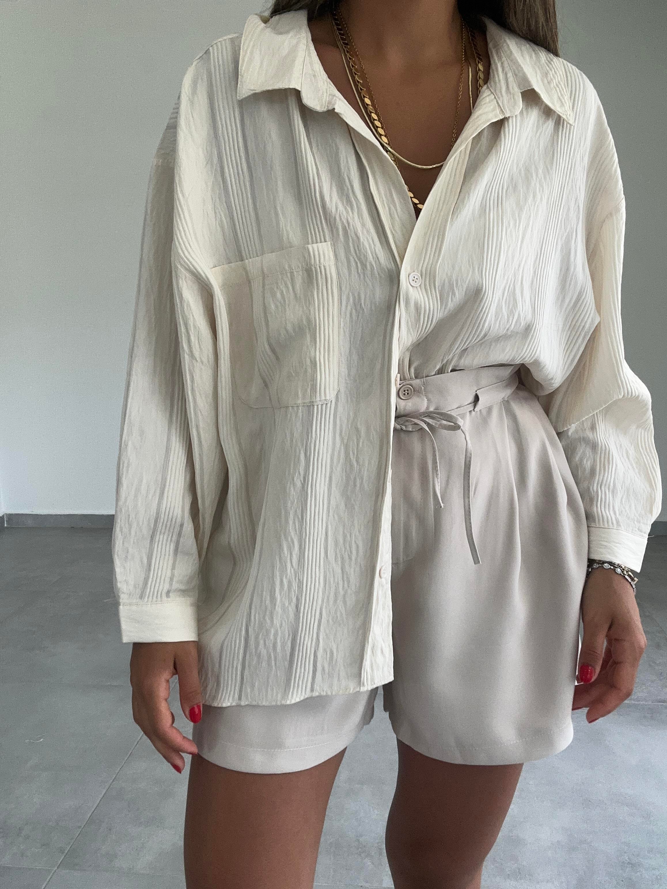 Ekru Oversize Gömlek