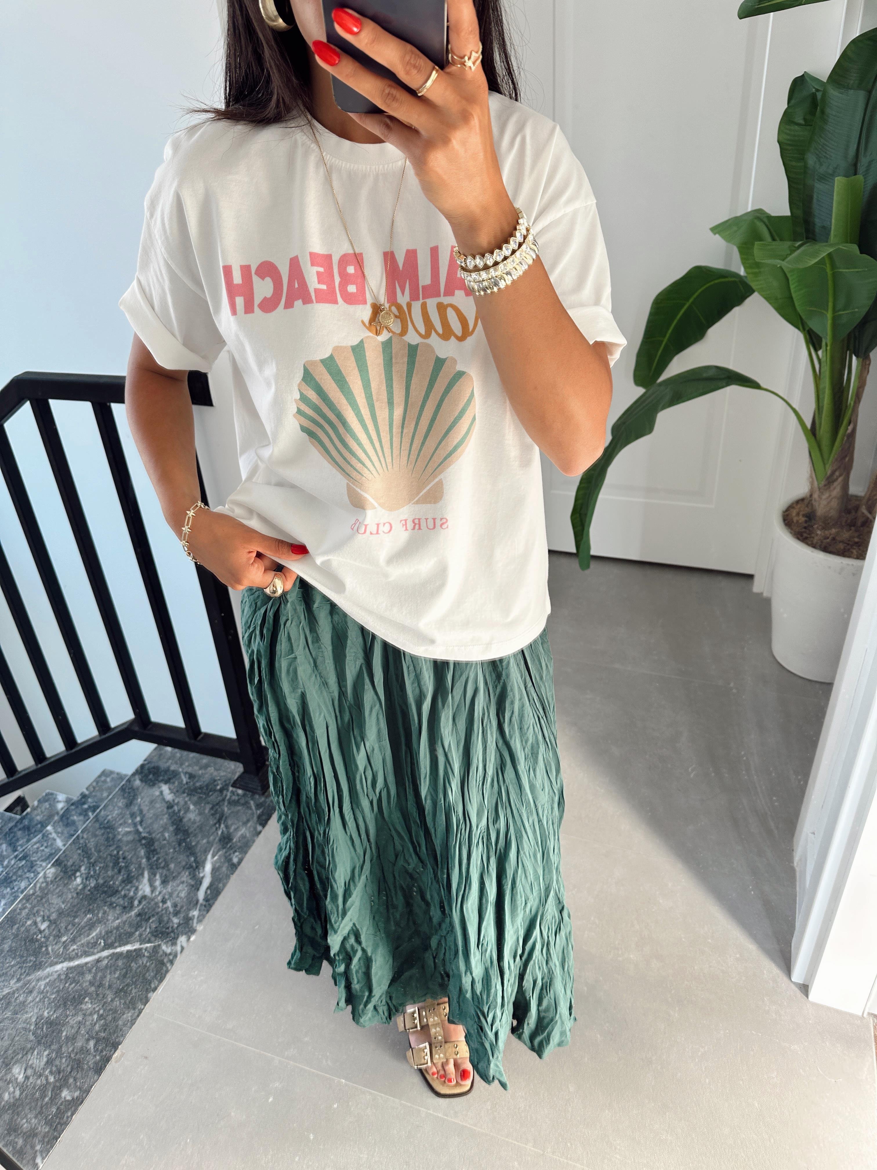 Ekru Palm Beach Baskılı Tshirt