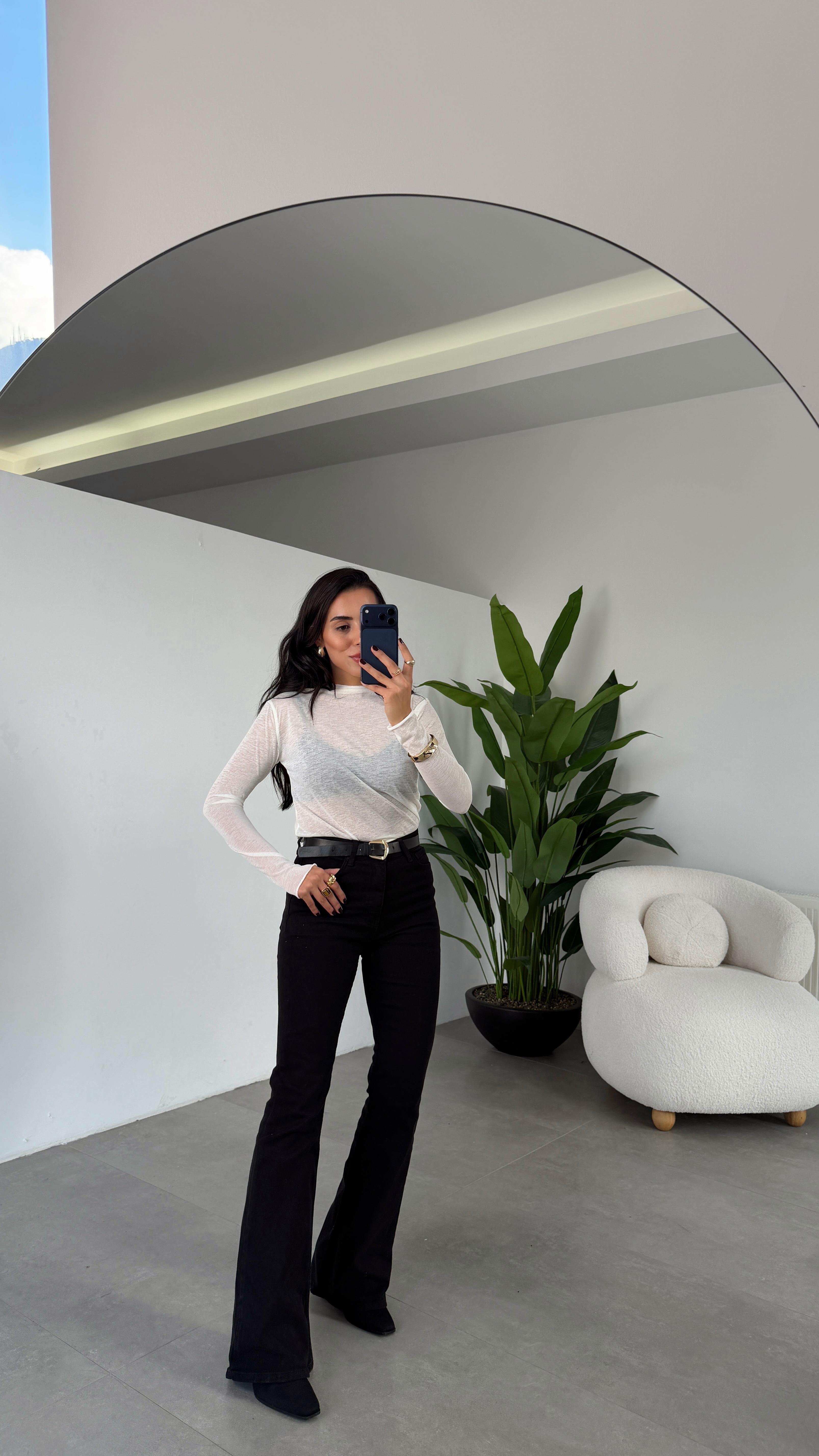 Ekru Transparan Bluz