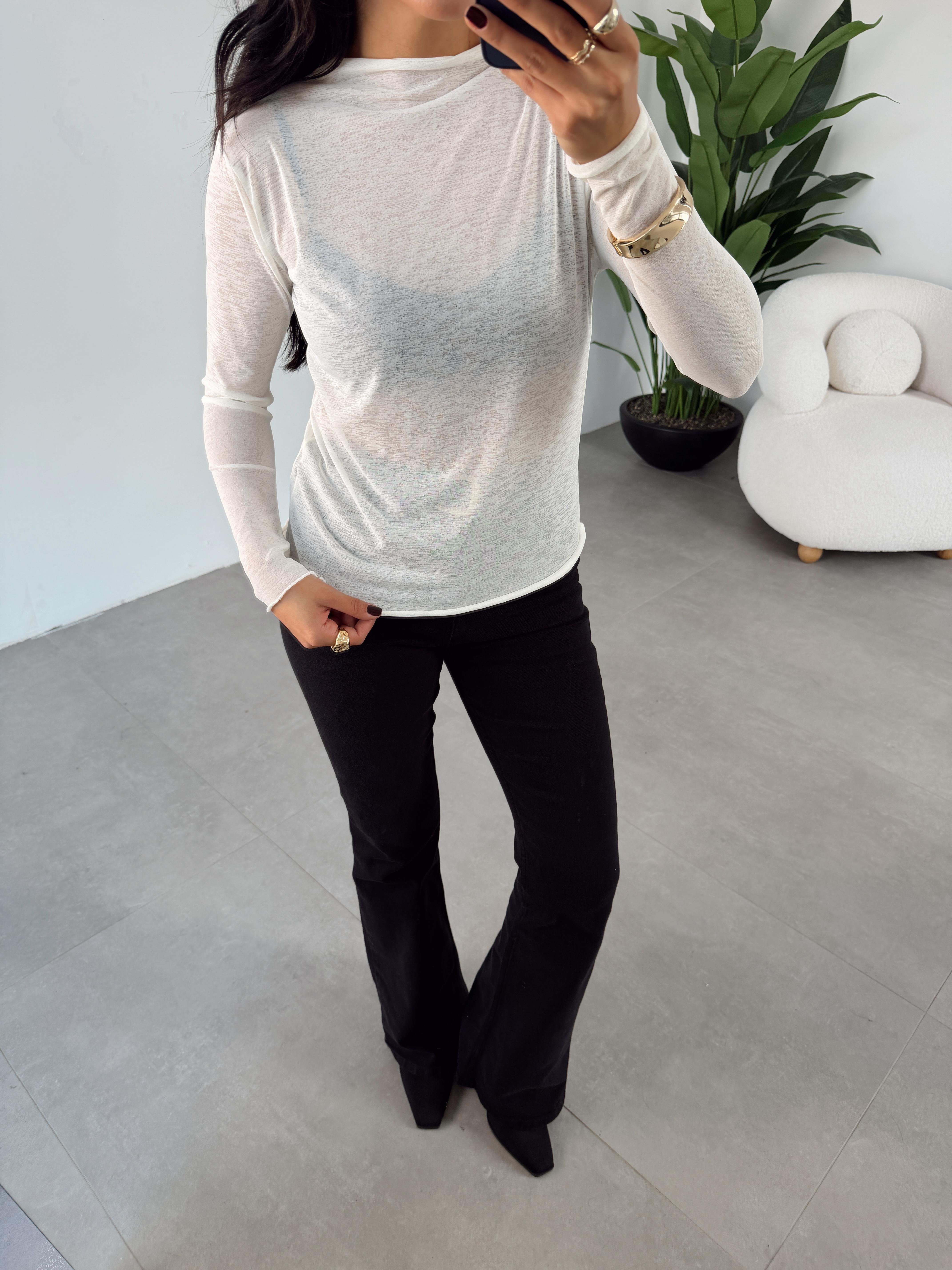 Ekru Transparan Bluz