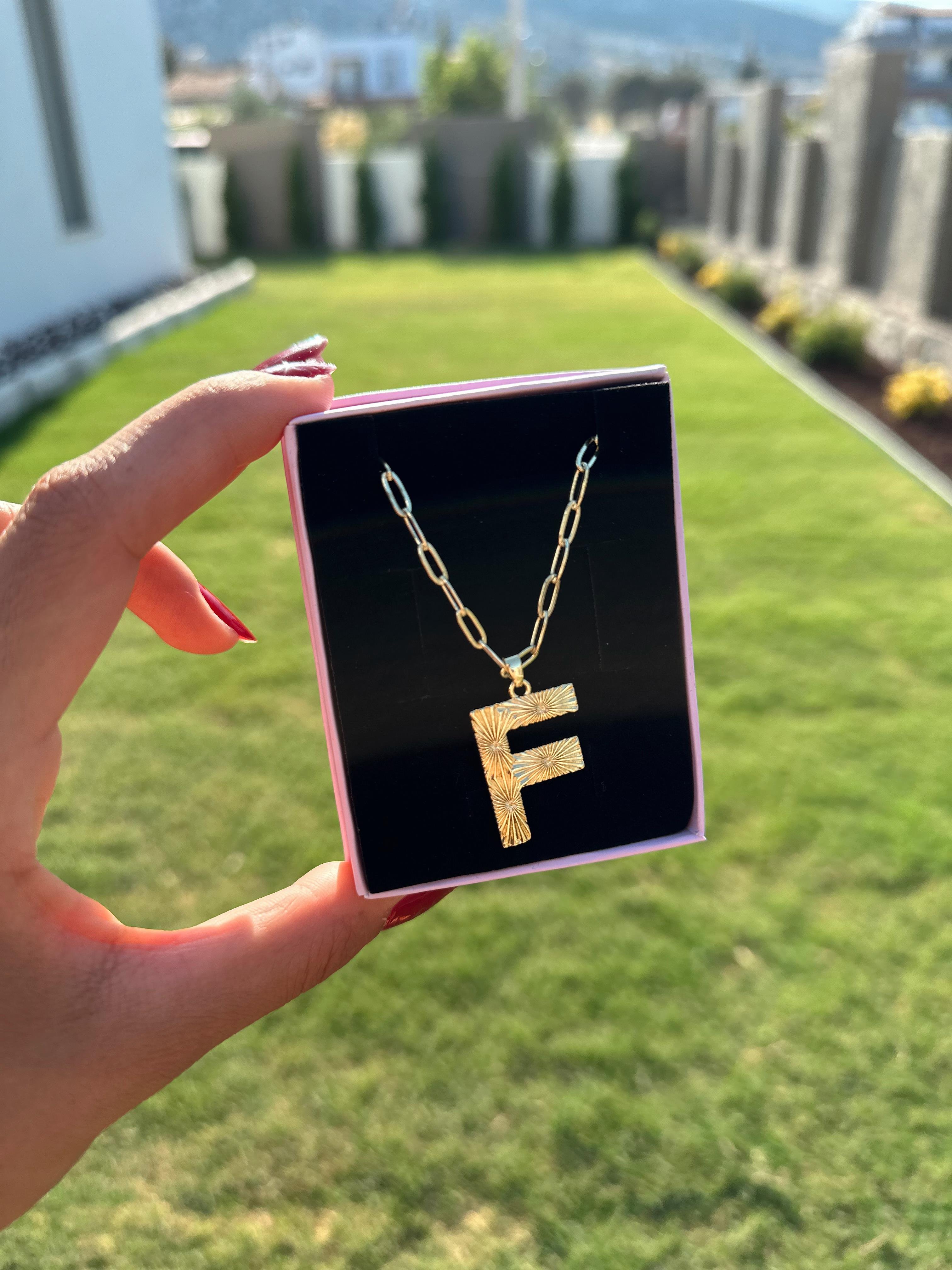 F Çelik Gold Harf Kolye