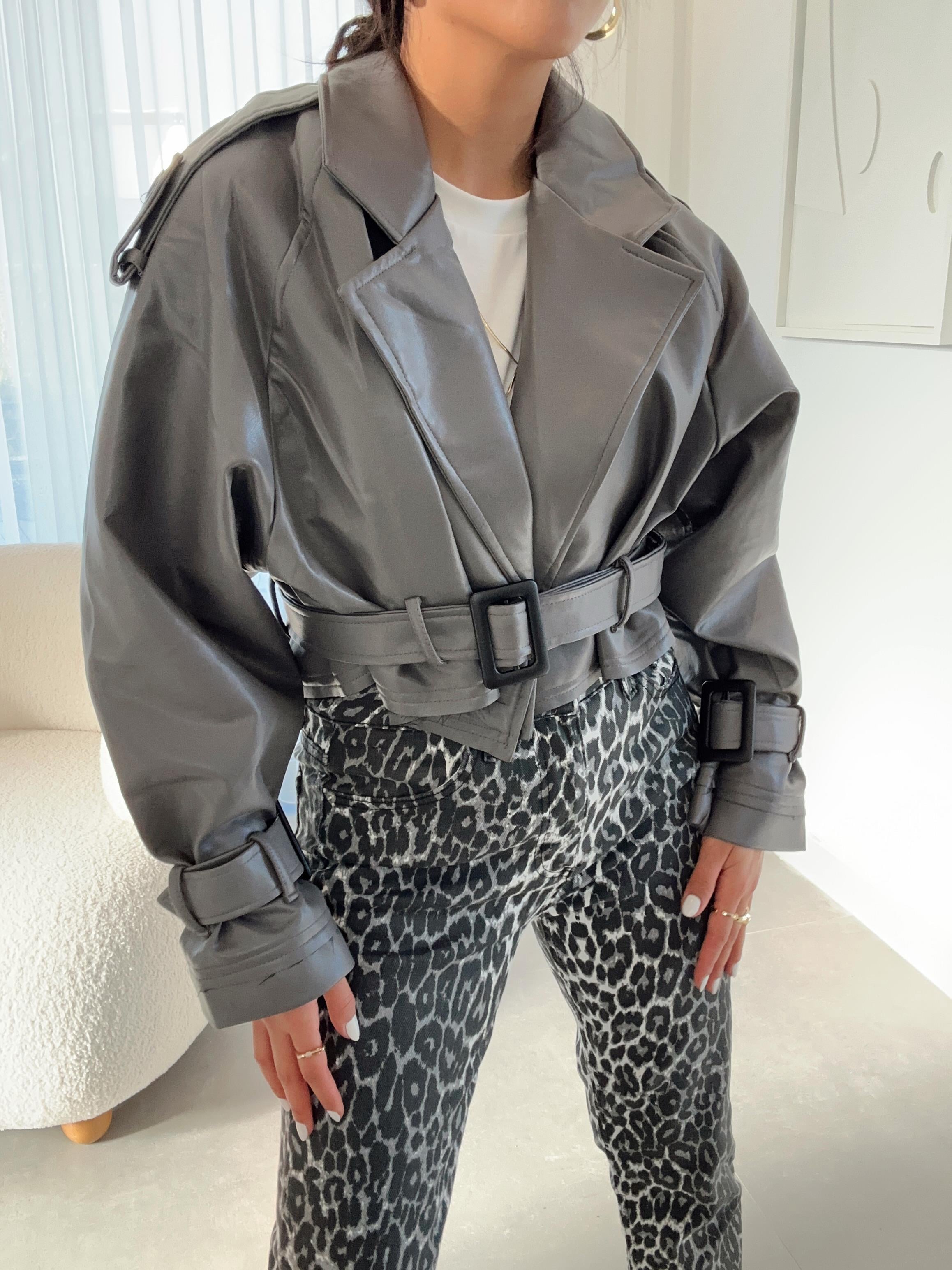 Füme Kısa Deri Ceket