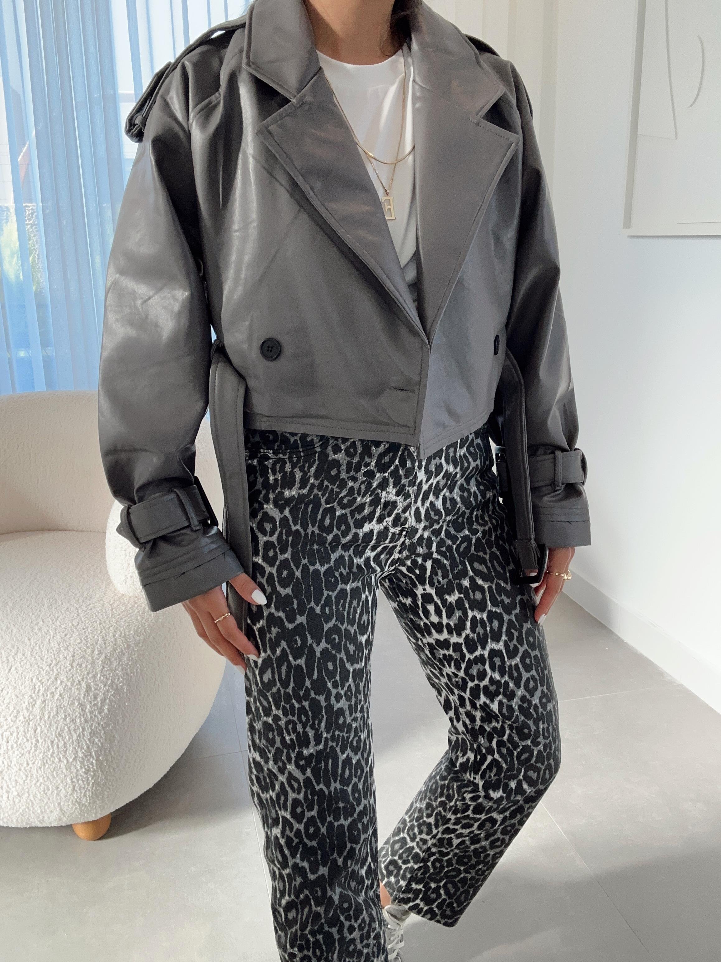 Füme Kısa Deri Ceket