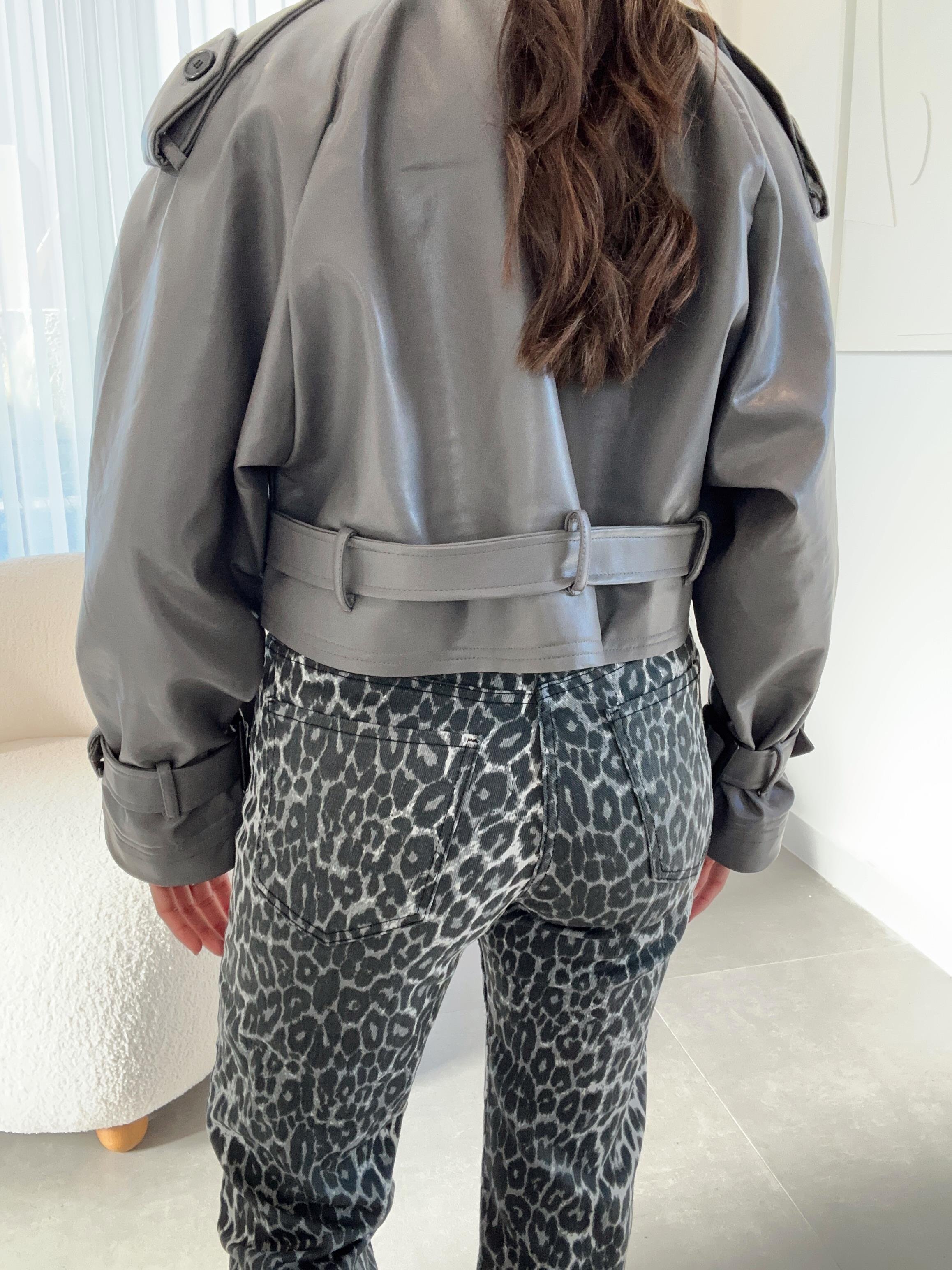 Füme Kısa Deri Ceket