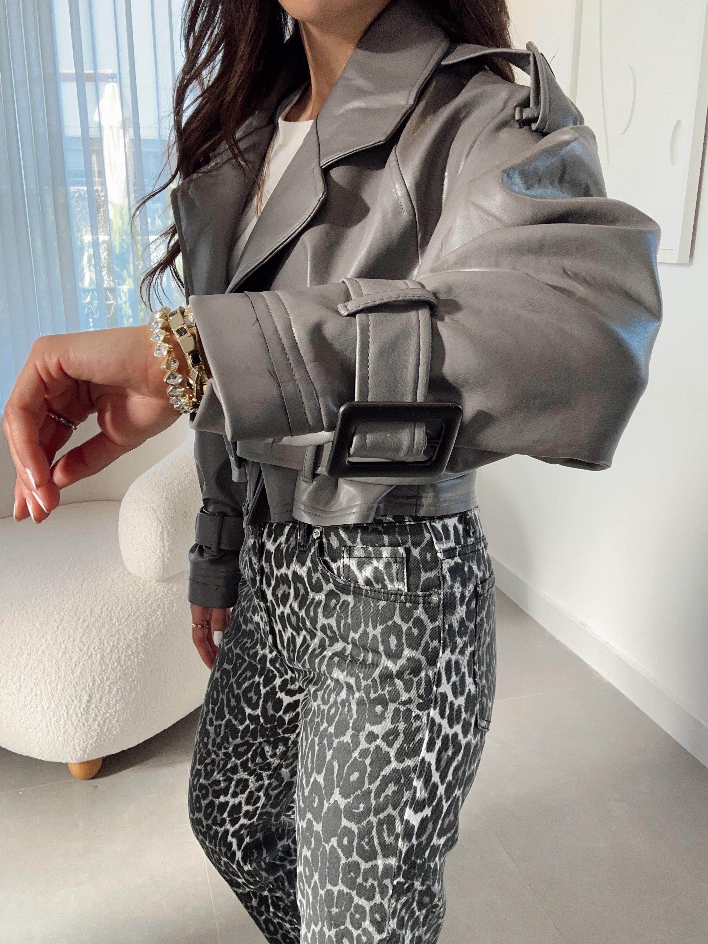 Füme Kısa Deri Ceket