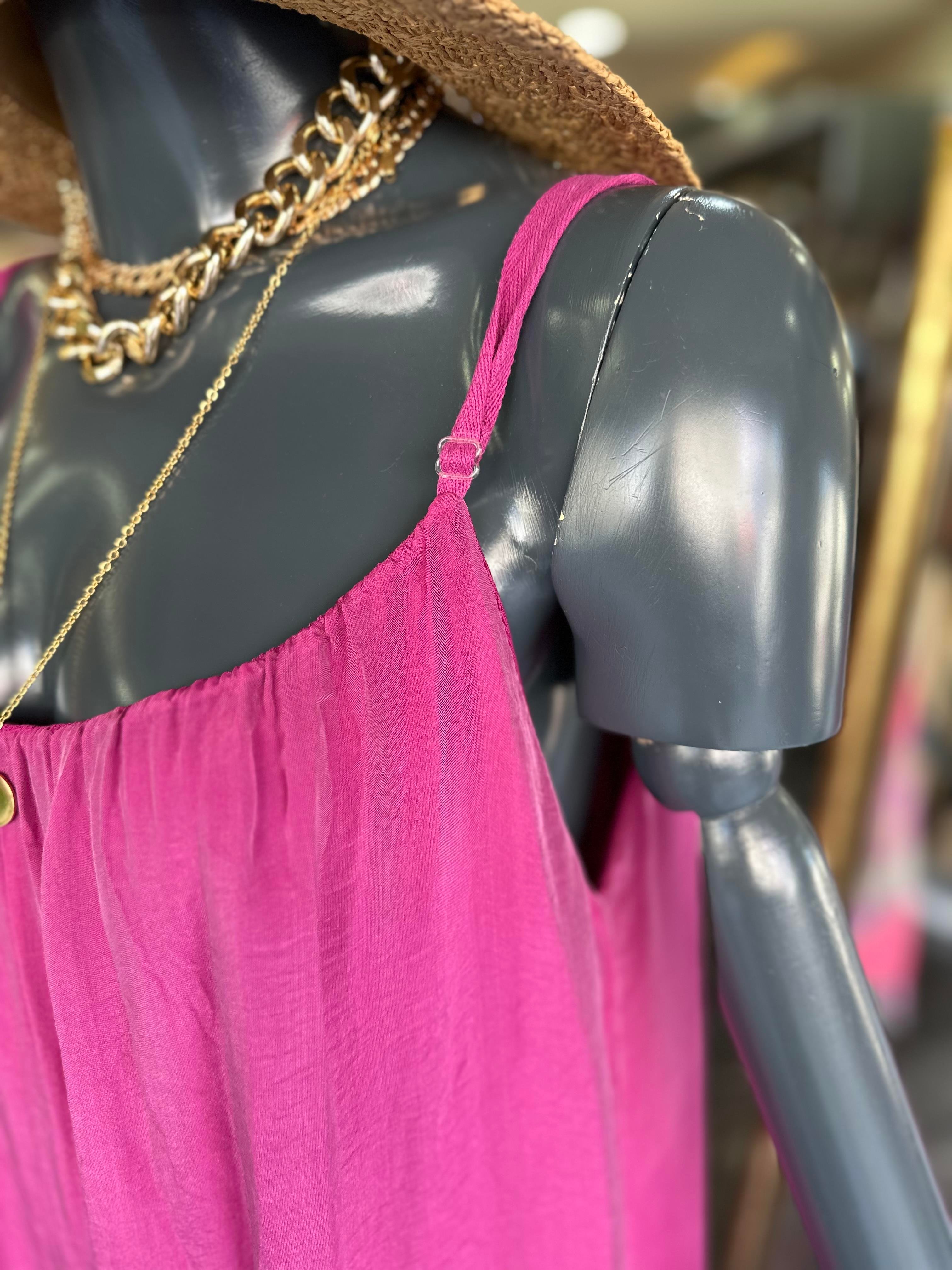 Fuşya İpek Saten İthal Elbise