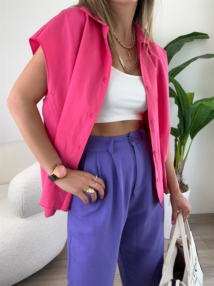 Fuşya Kolsuz Gömlek