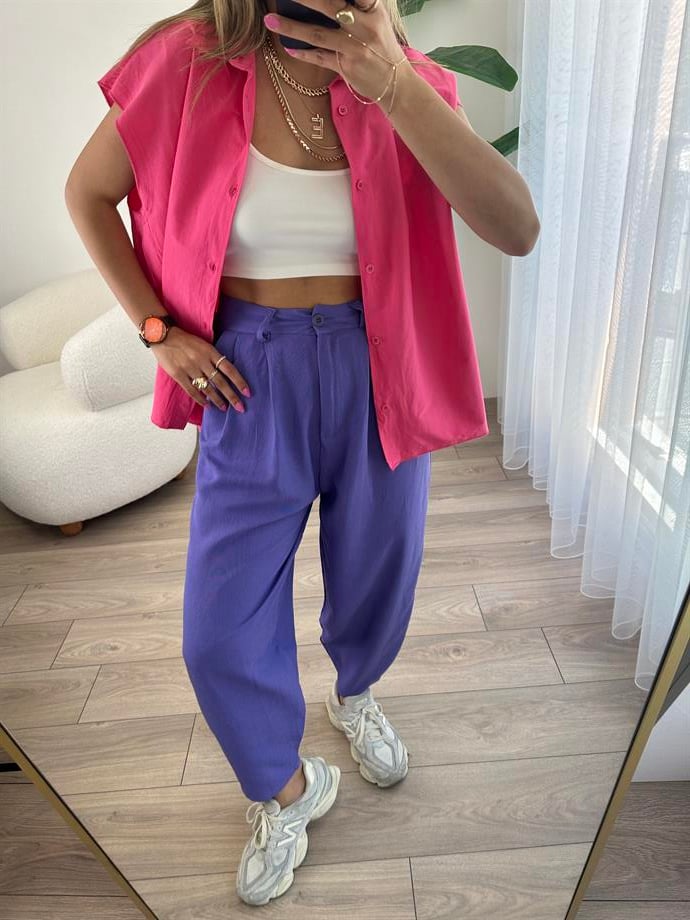 Fuşya Kolsuz Gömlek