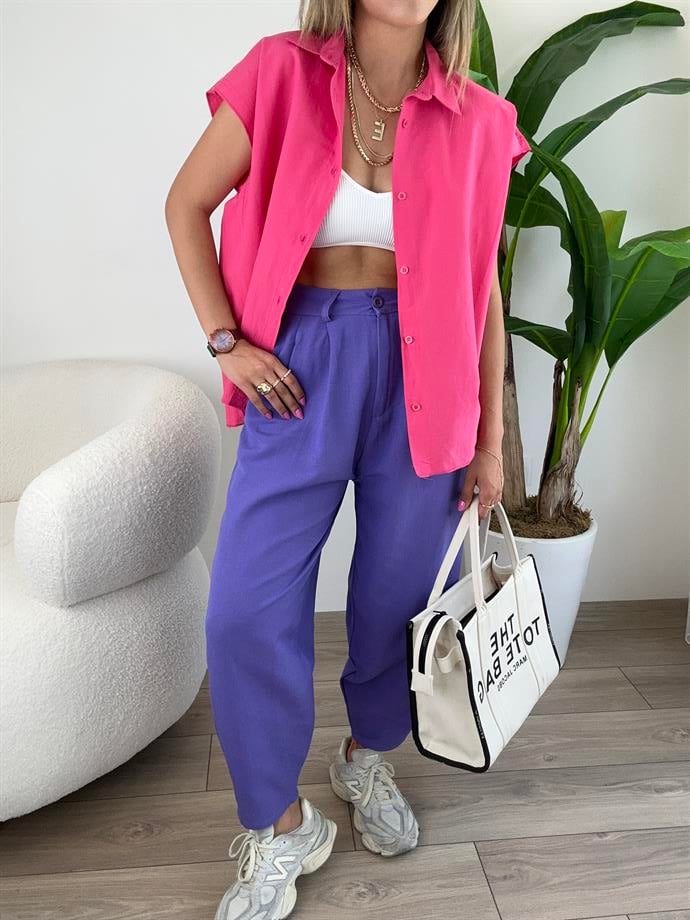 Fuşya Kolsuz Gömlek