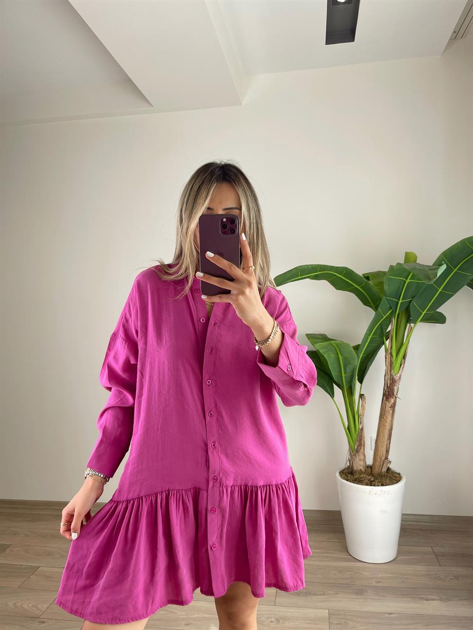 Fuşya Tensel Kumaş Elbise