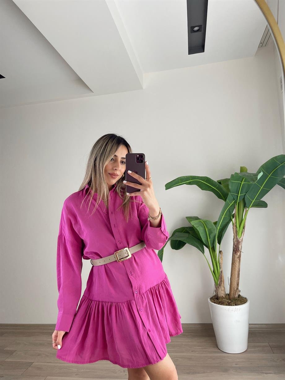 Fuşya Tensel Kumaş Elbise