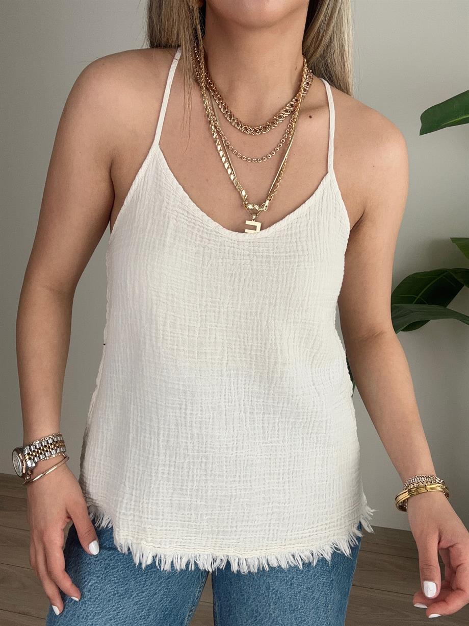 Göcek Krem Askılı Bluz