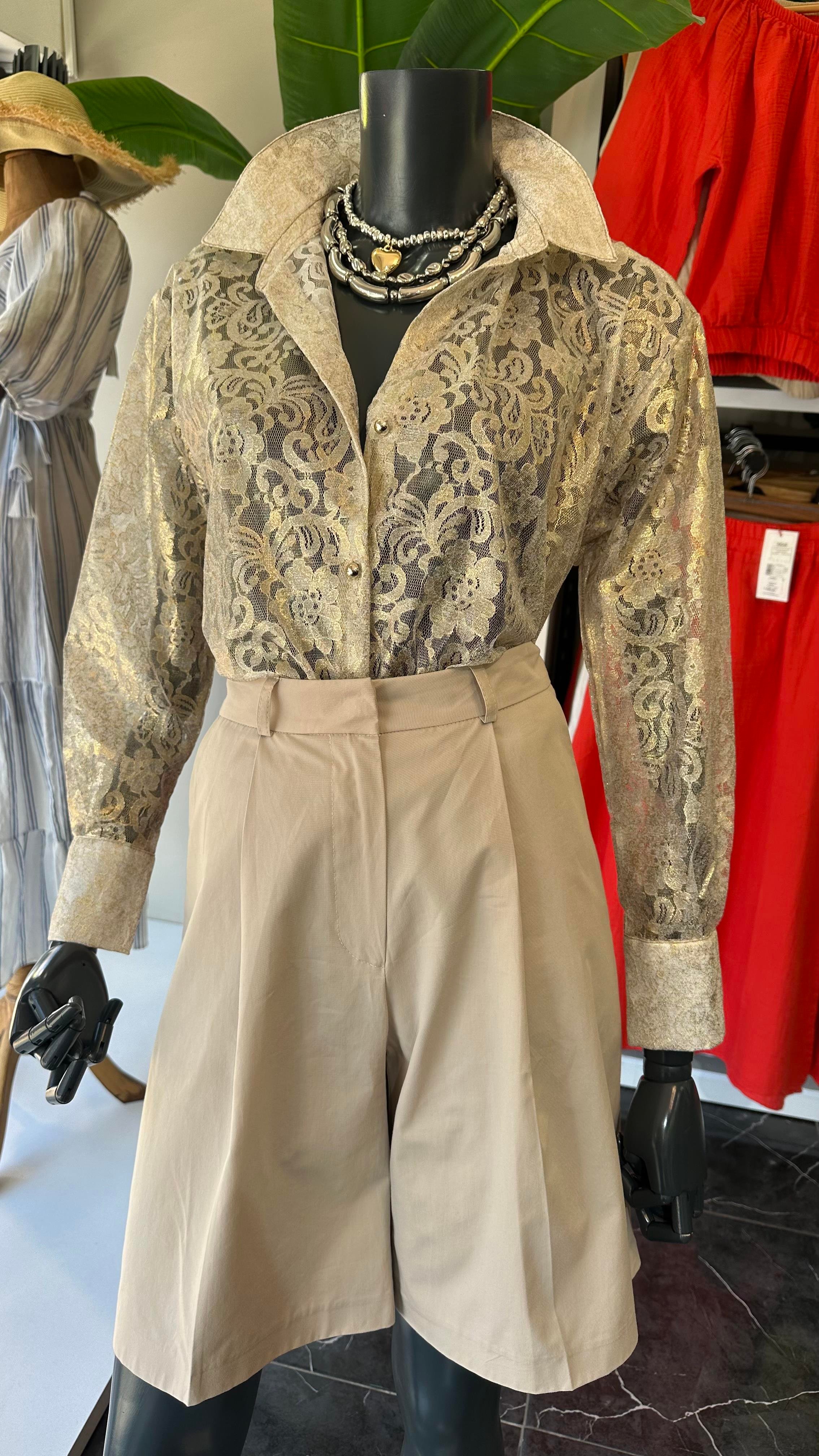 Gold Simli Güpürlü Gömlek