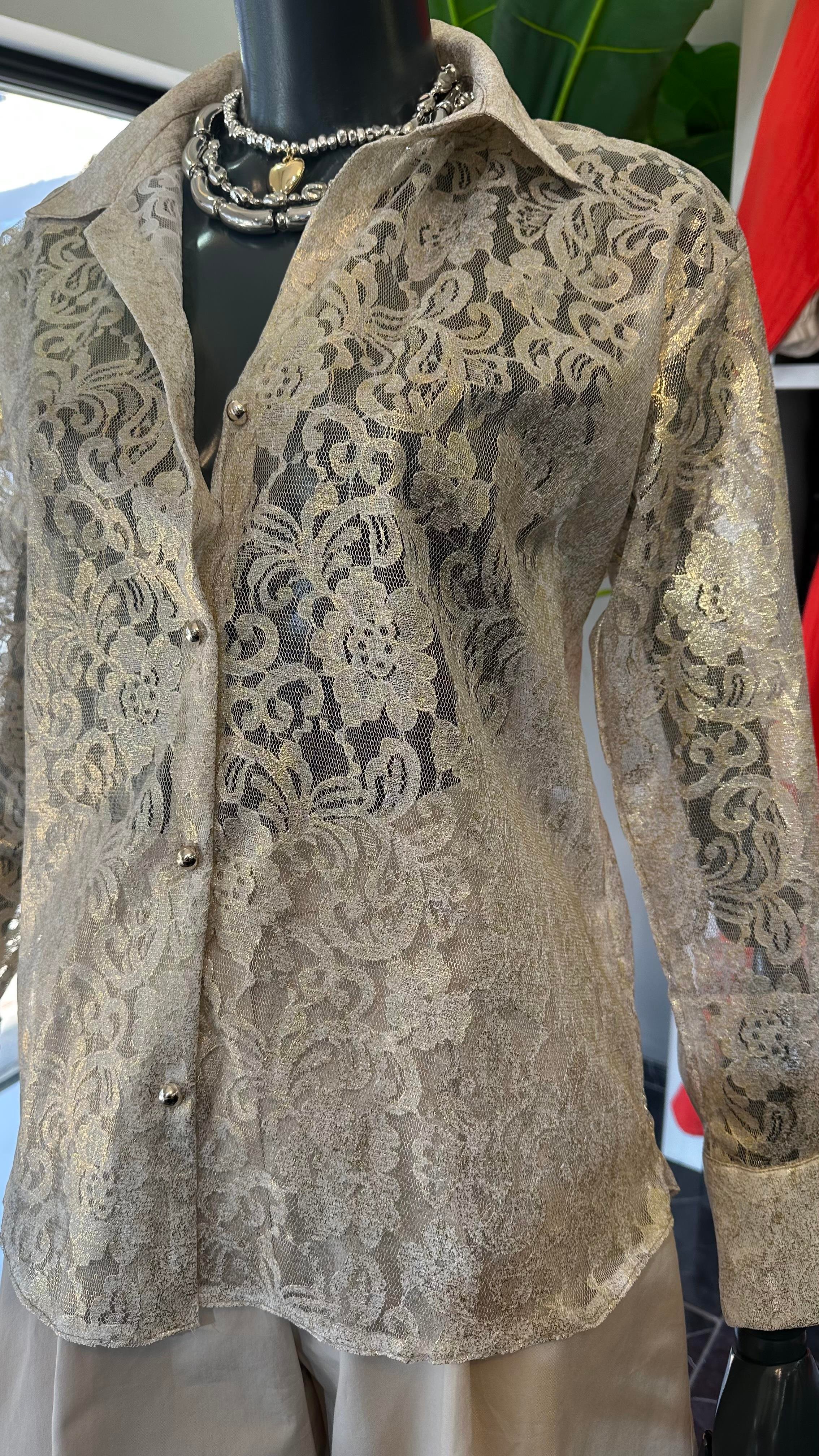 Gold Simli Güpürlü Gömlek