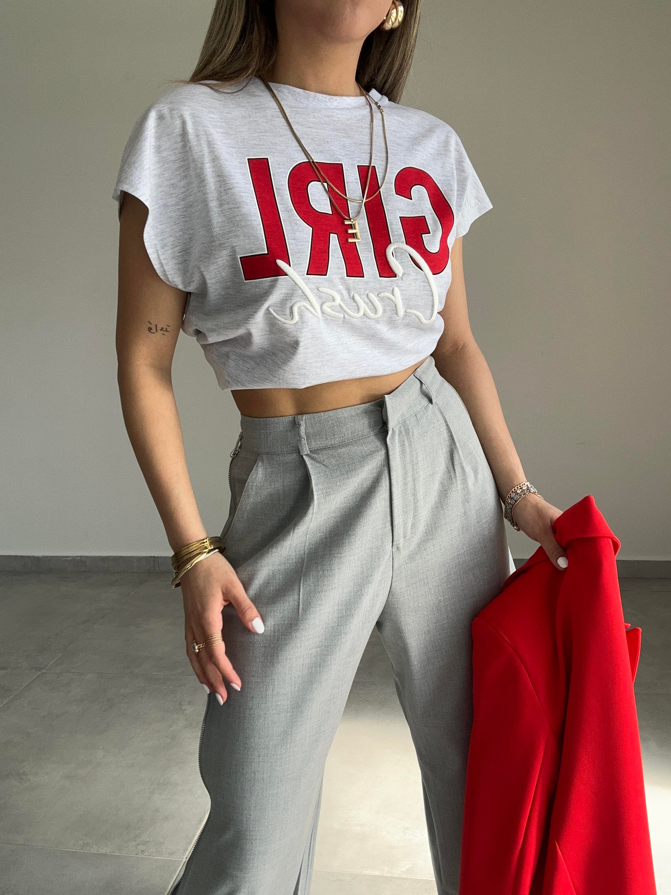 Gri Baskılı Tişört