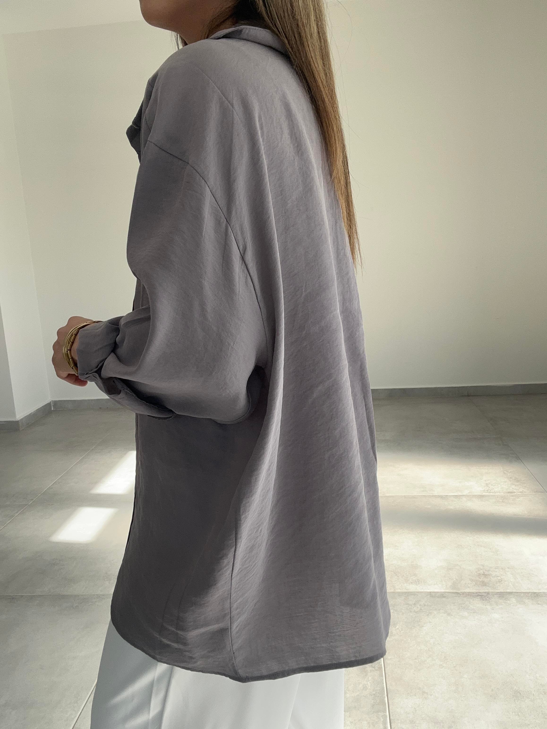 Gri  Düşük Omuz Gömlek