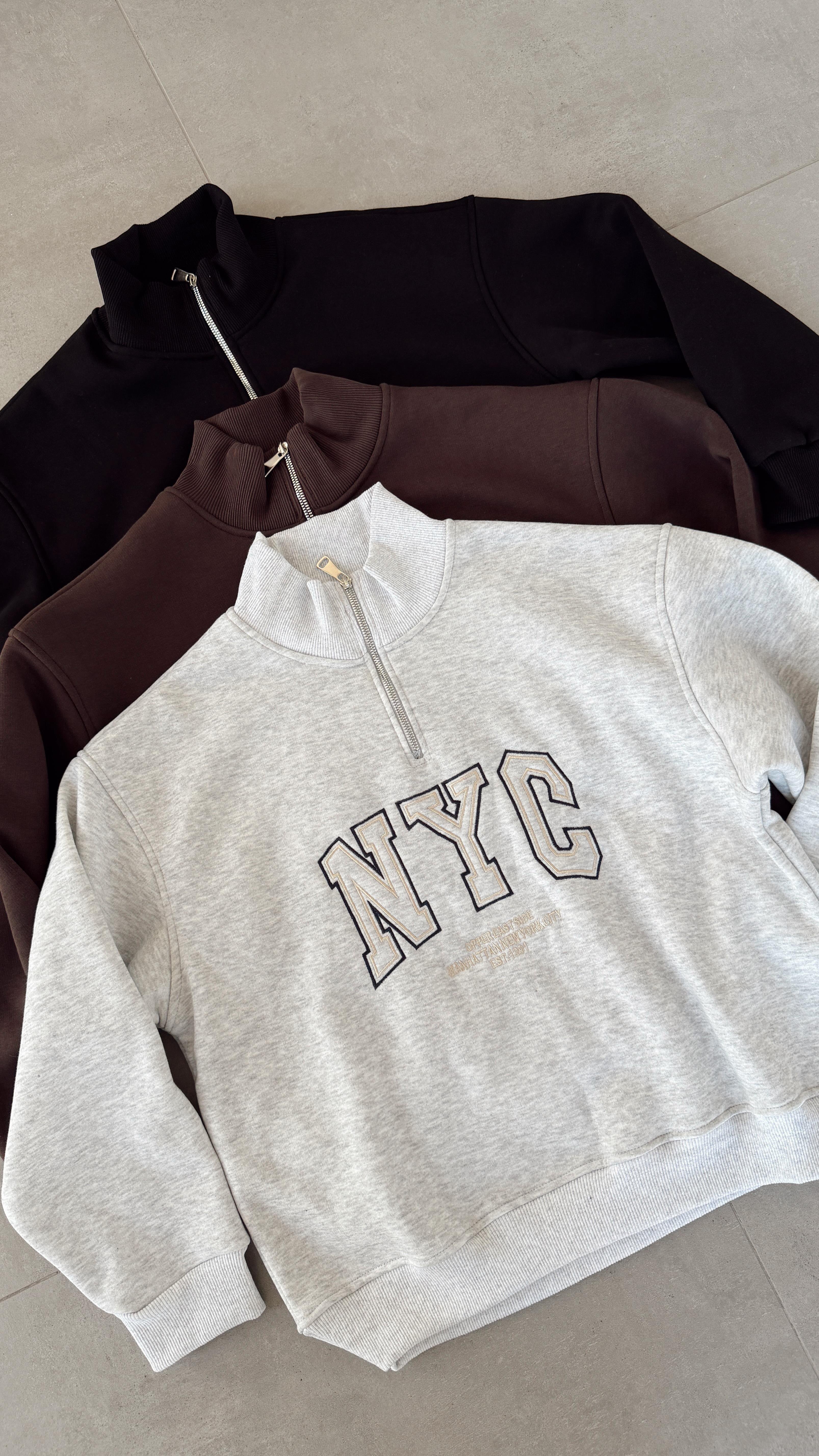 Gri Fermuarlı Sweat